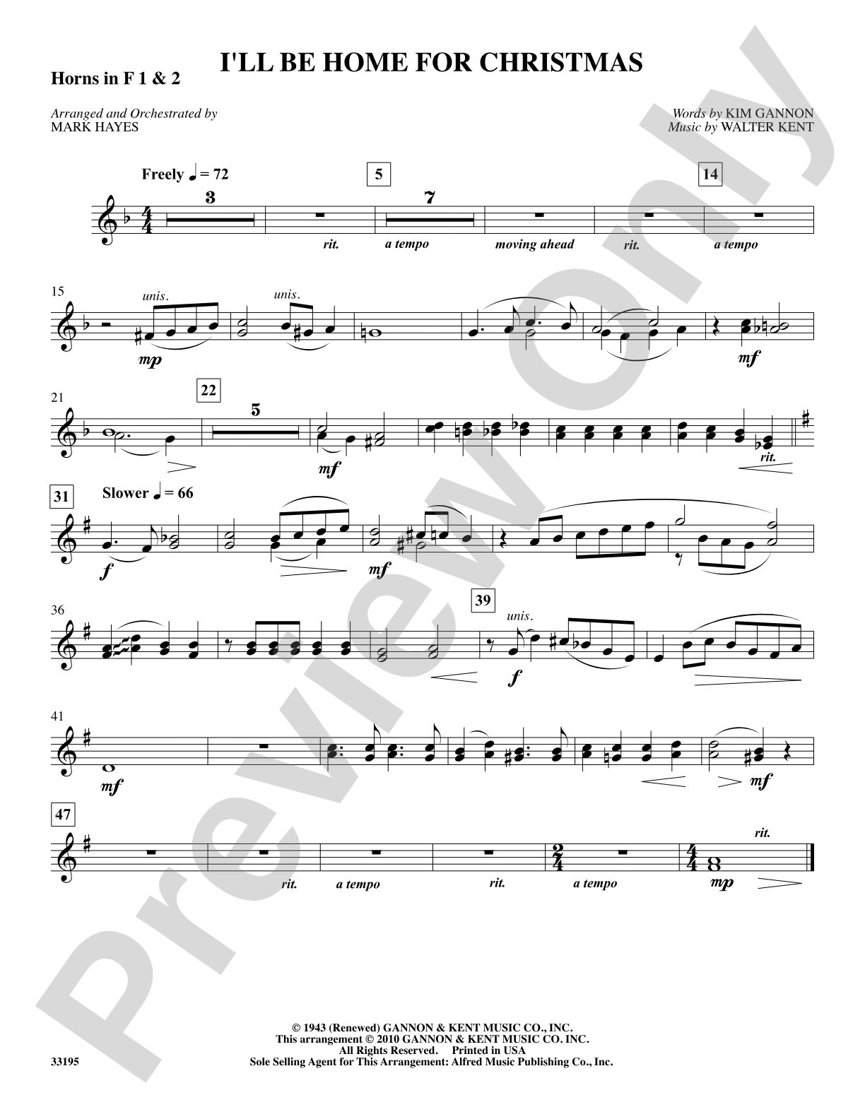 I'll Be Home for Christmas: 1st & 2nd F Horns: Choral SoundPax