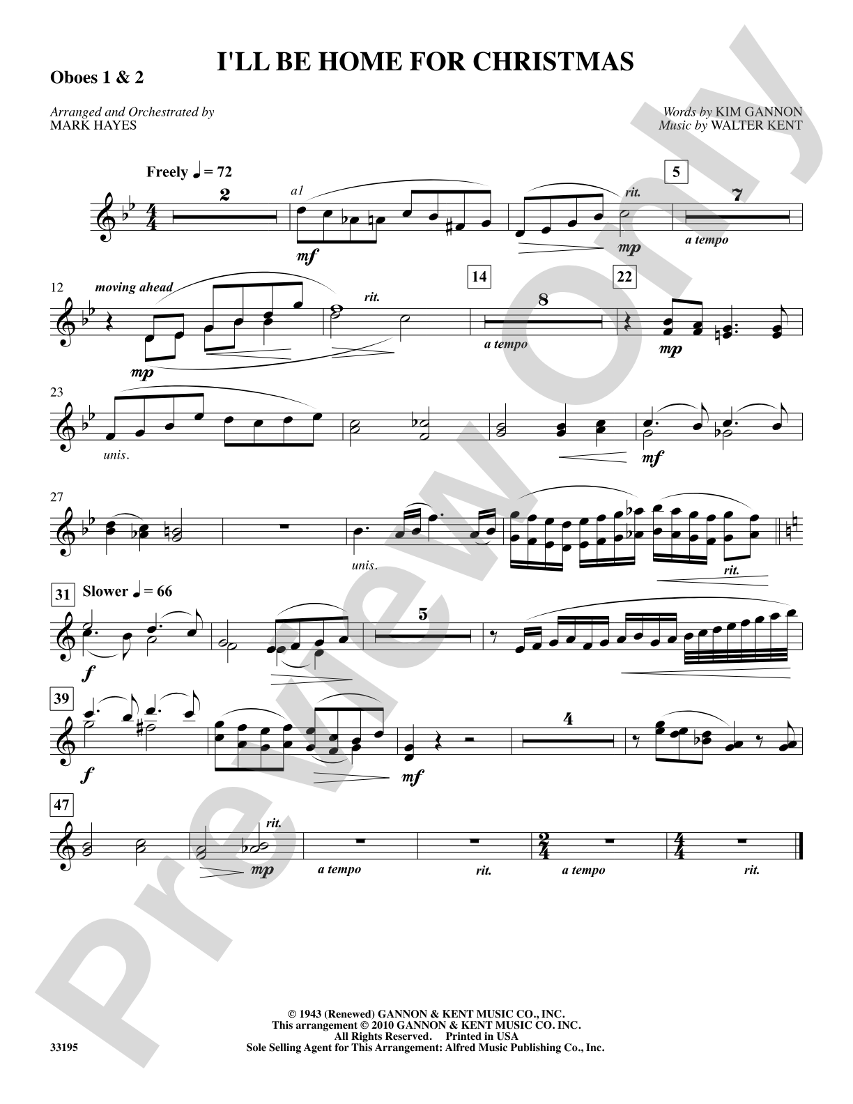 I'll Be Home for Christmas: 1st & 2nd Oboe: Choral SoundPax