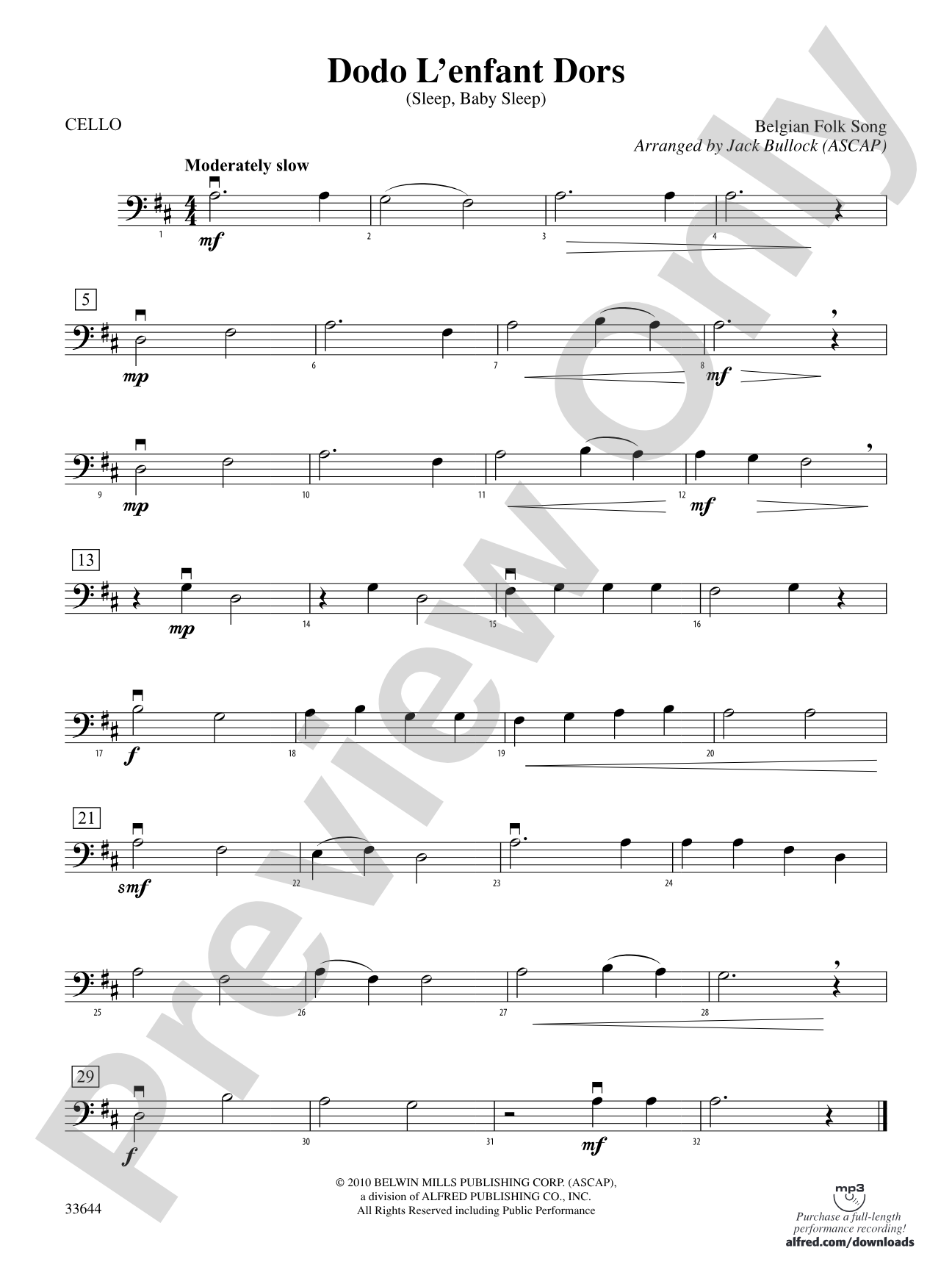 Dodo L'enfant Dors (Sleep, Baby Sleep): Cello