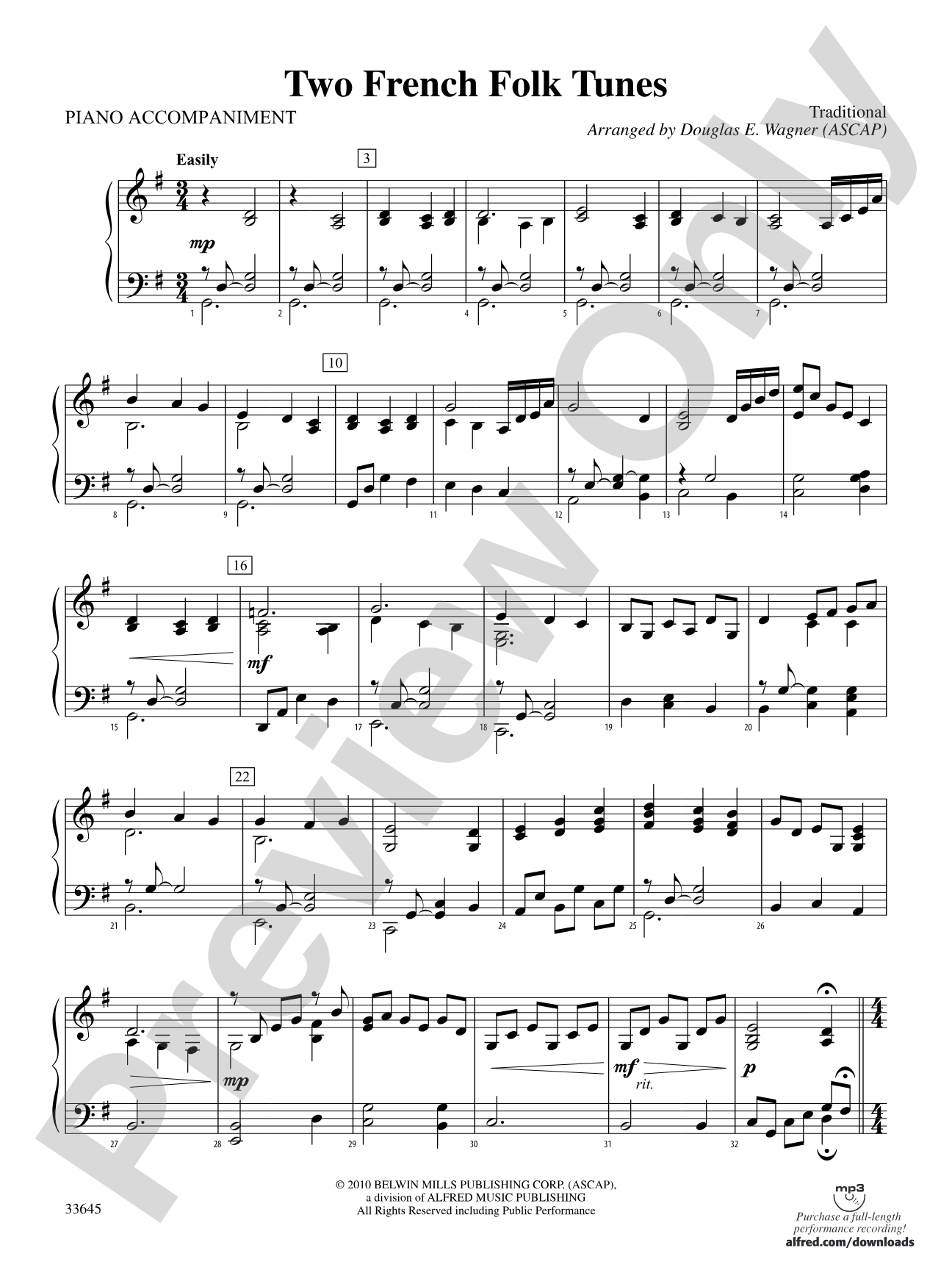 Two French Folk Tunes: Piano Accompaniment