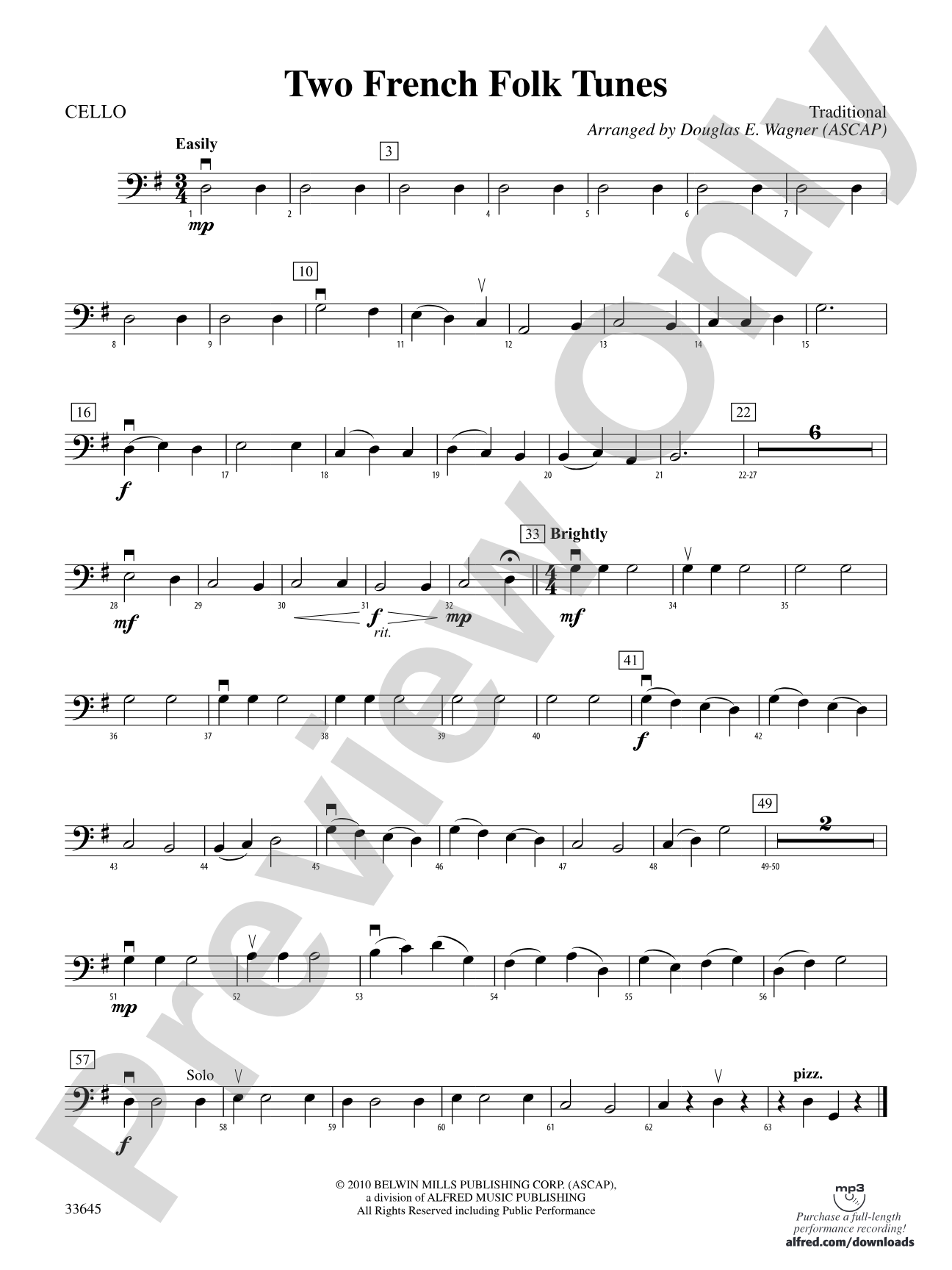 Two French Folk Tunes: Cello