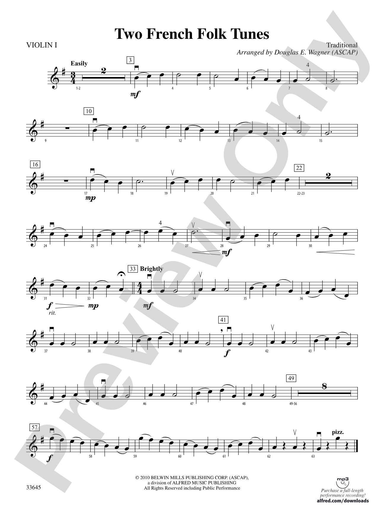 Two French Folk Tunes: 1st Violin