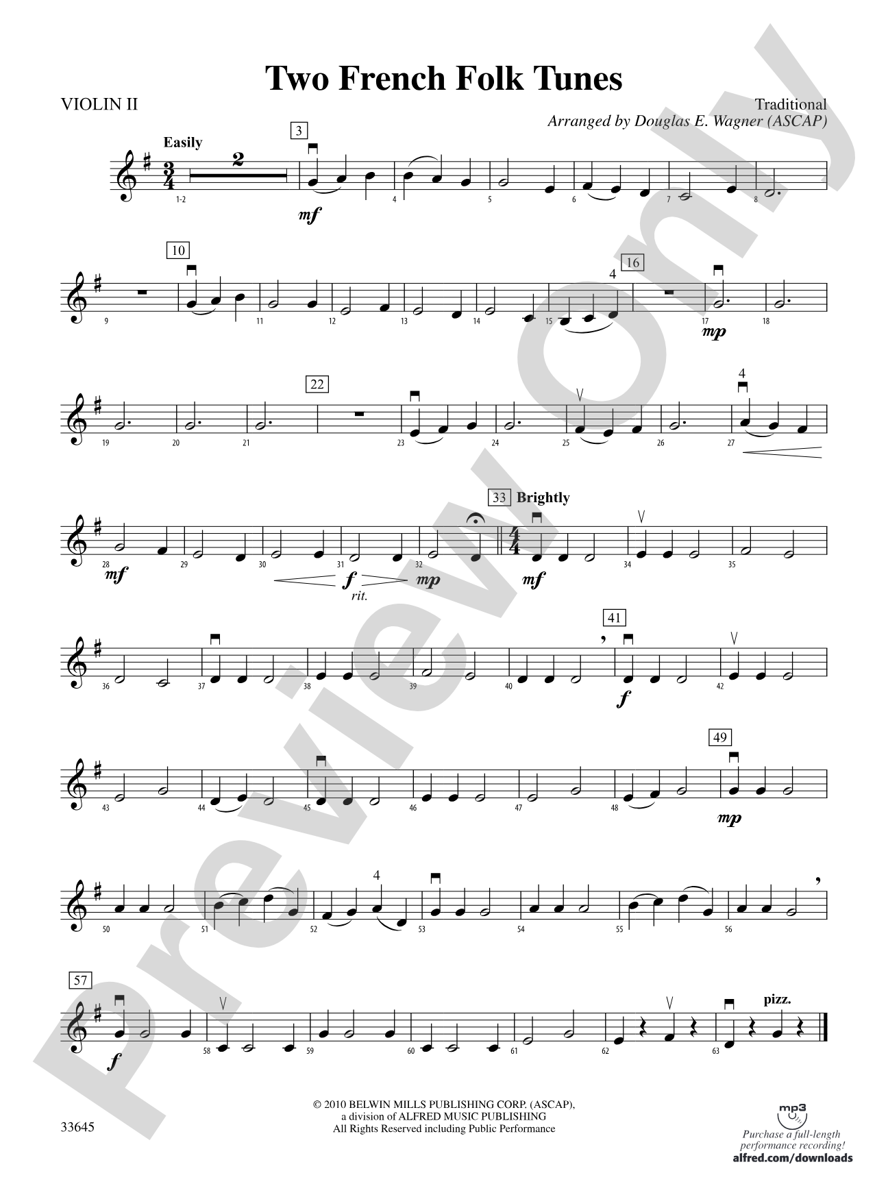 Two French Folk Tunes: 2nd Violin