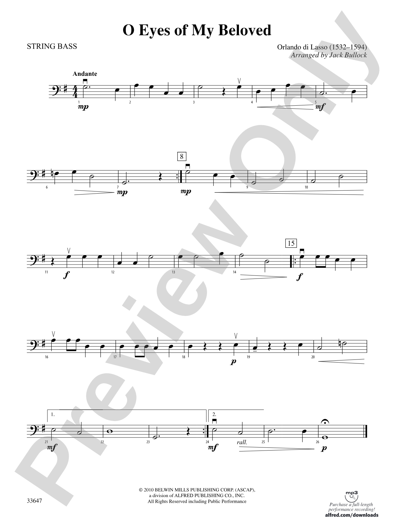 O Eyes of My Beloved: String Bass