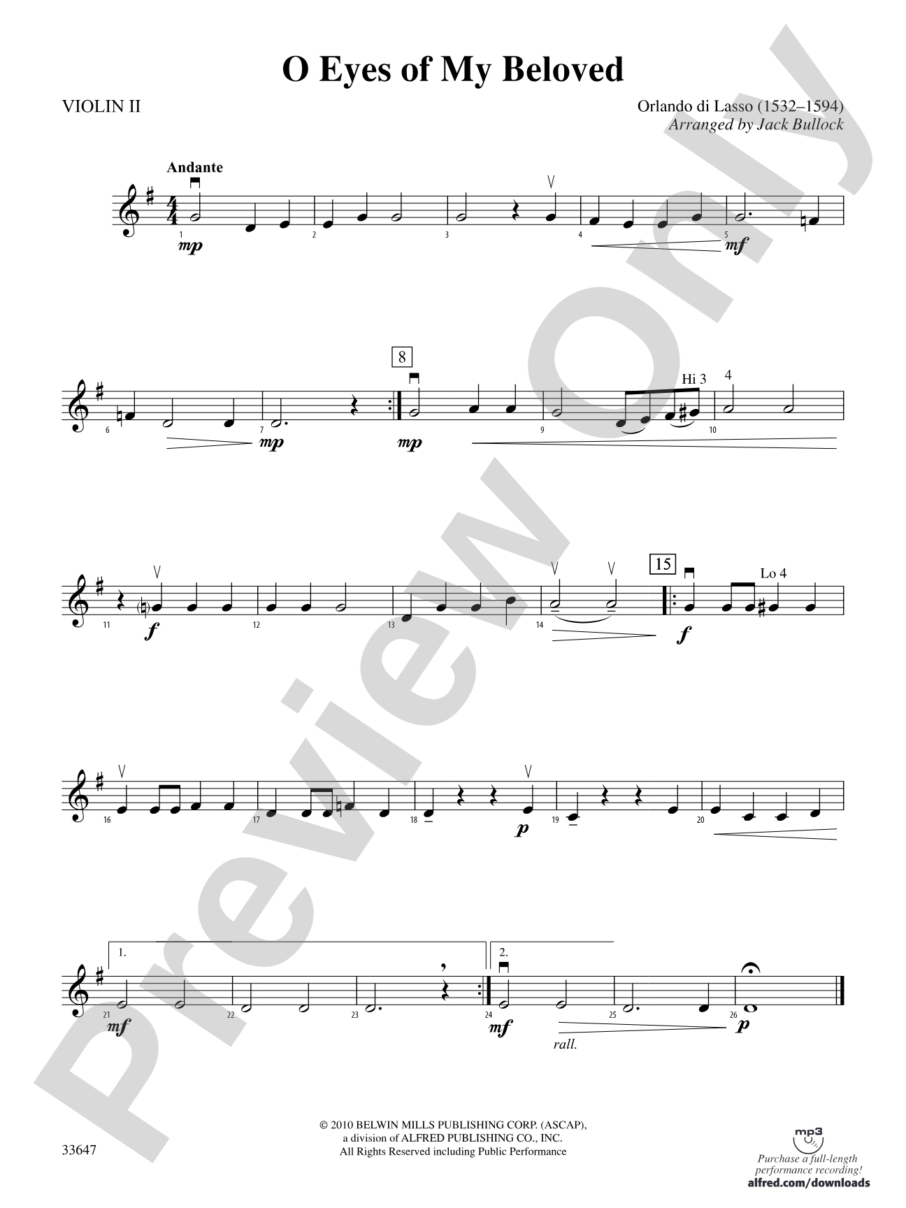 O Eyes of My Beloved: 2nd Violin