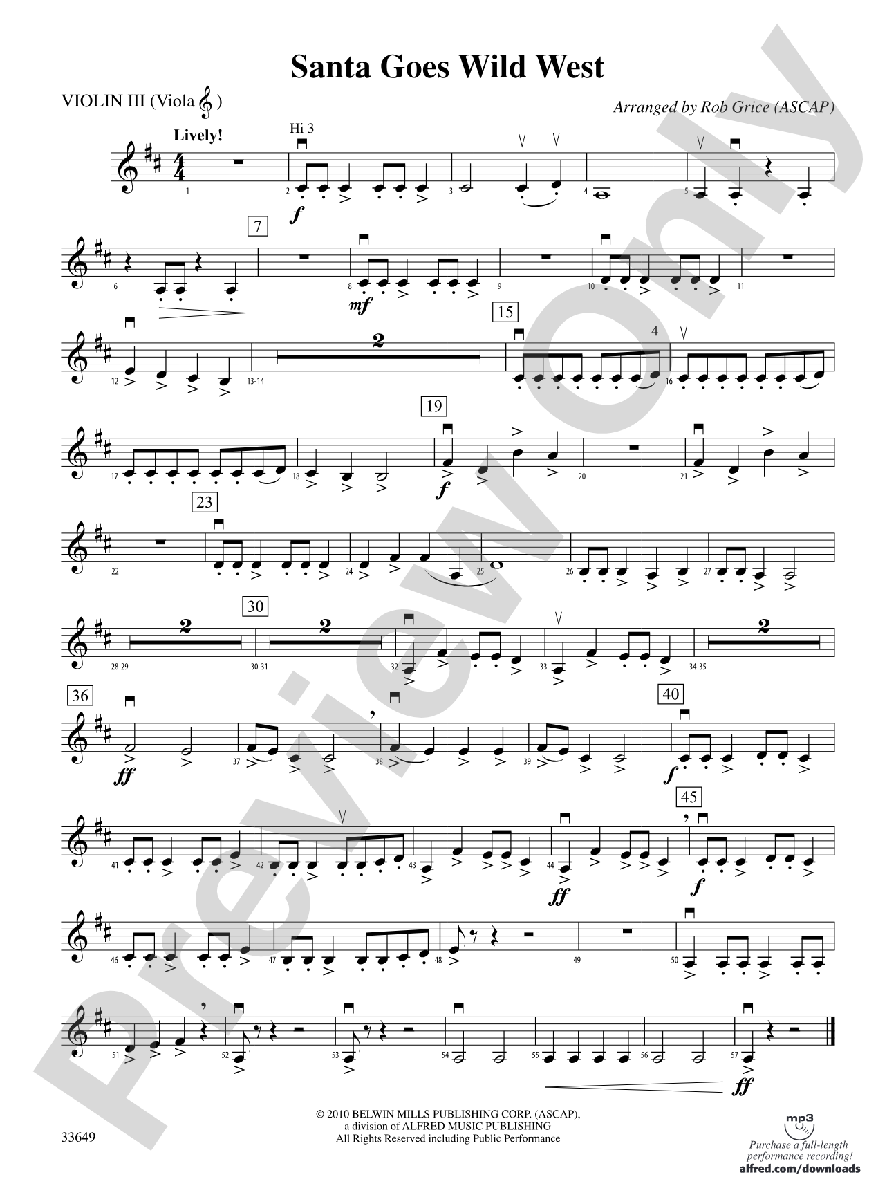 Santa Goes Wild West: 3rd Violin (Viola [TC])