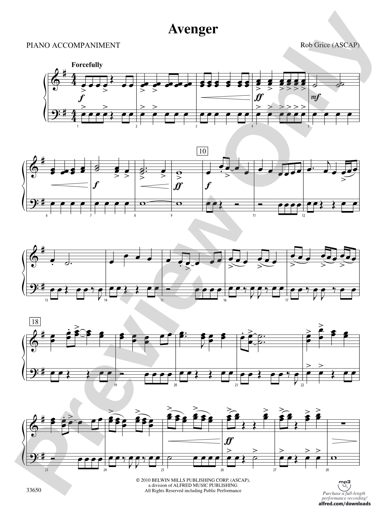 Avenger: Piano Accompaniment