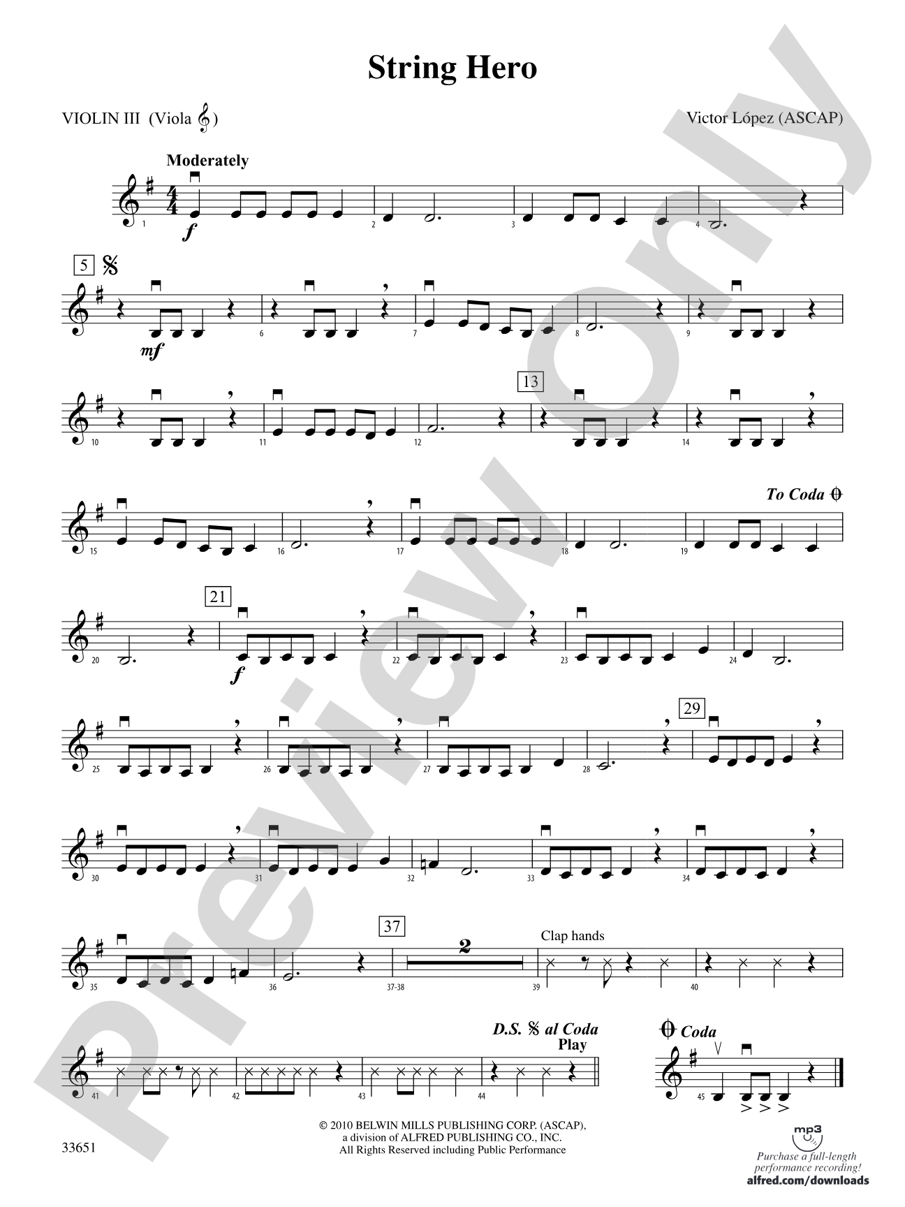 String Hero: 3rd Violin (Viola [TC])