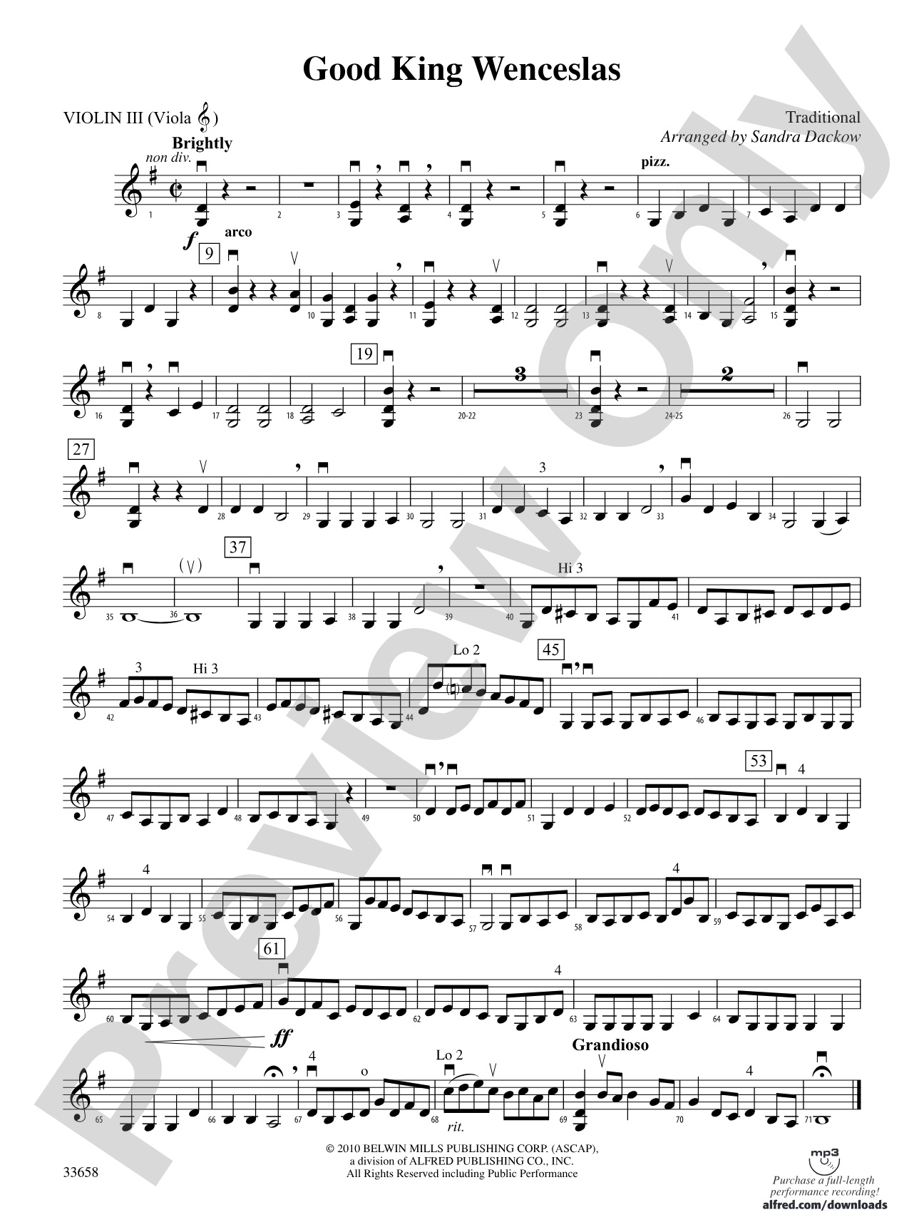 Good King Wenceslas: 3rd Violin (Viola [TC])