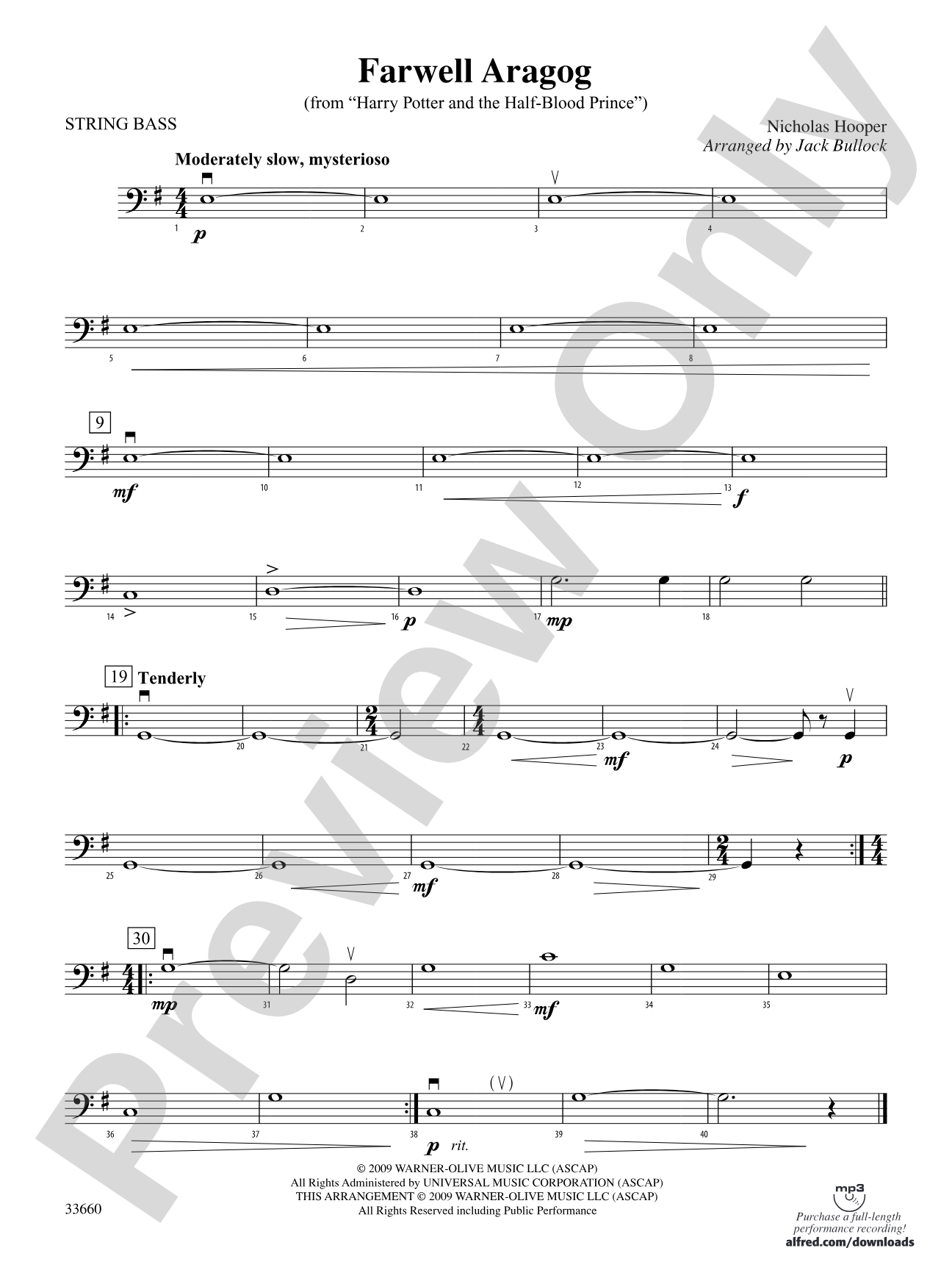Farewell Aragog (from Harry Potter and the Half-Blood Prince): String Bass