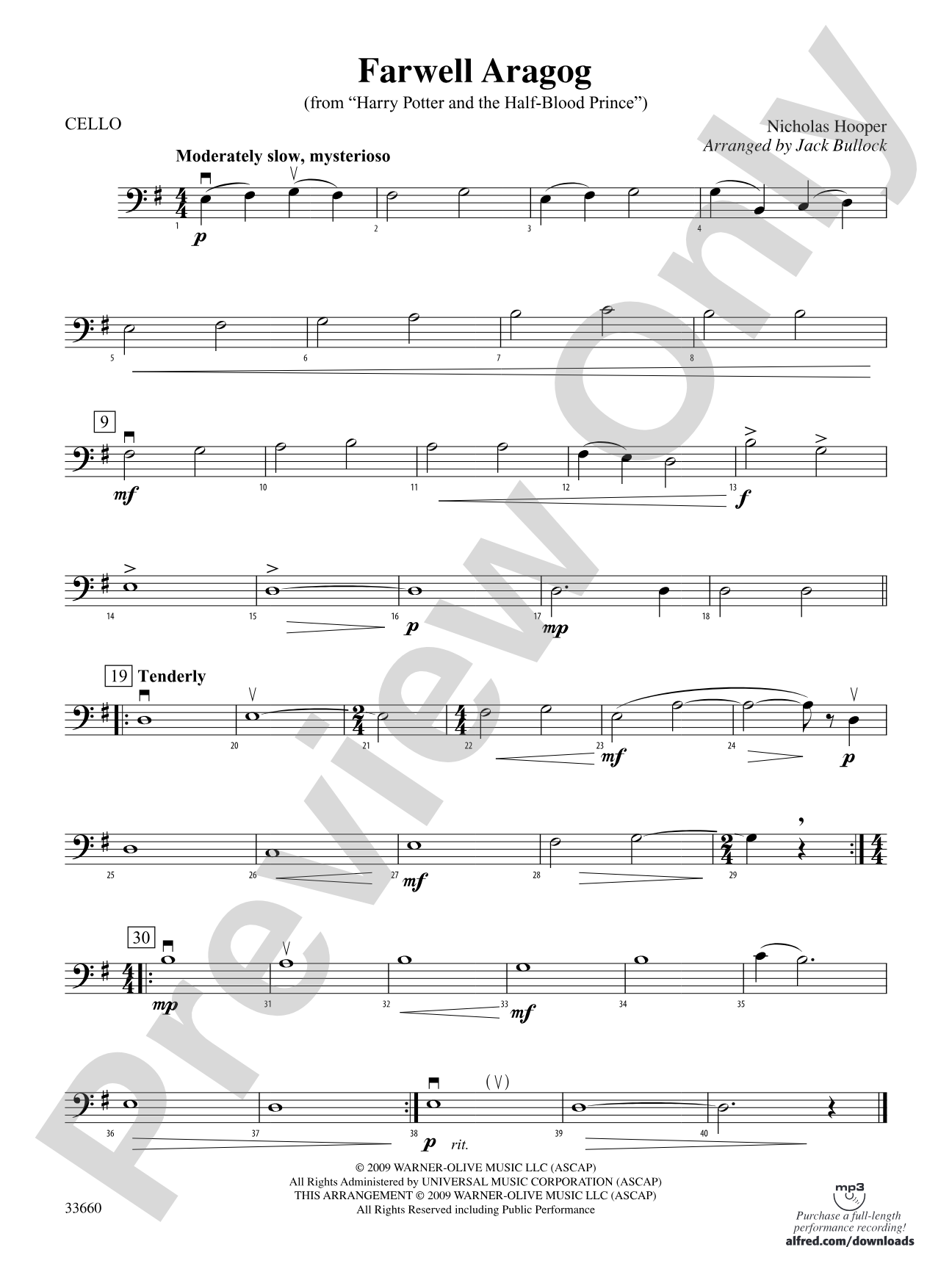 Farewell Aragog (from Harry Potter and the Half-Blood Prince): Cello