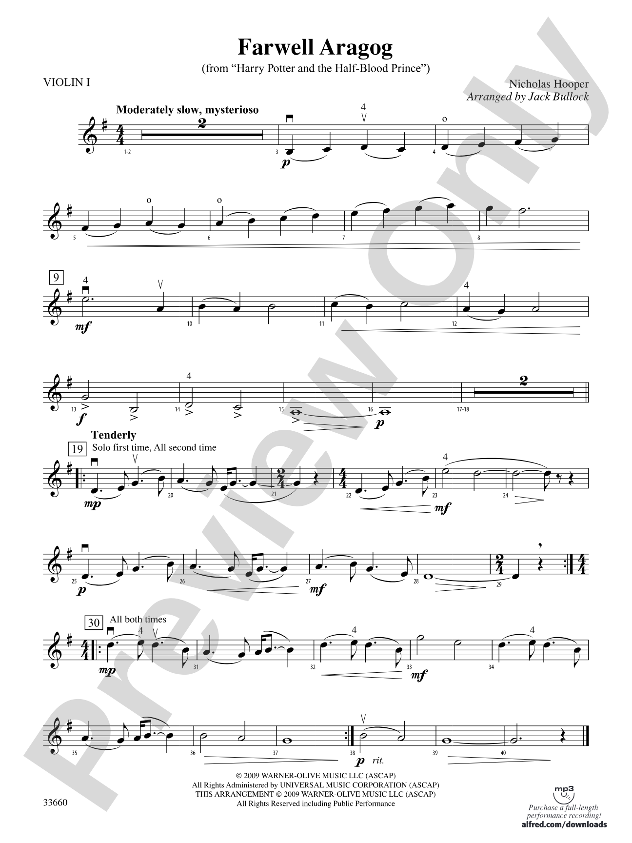 Farewell Aragog (from Harry Potter and the Half-Blood Prince): 1st Violin