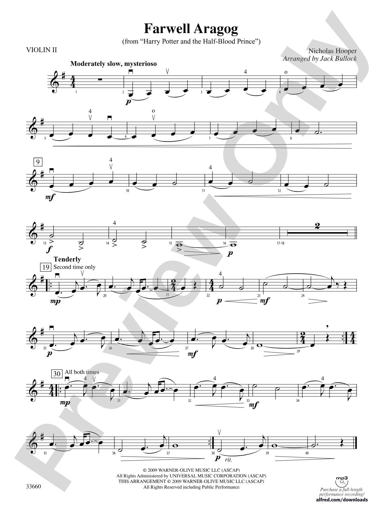 Farewell Aragog (from Harry Potter and the Half-Blood Prince): 2nd Violin