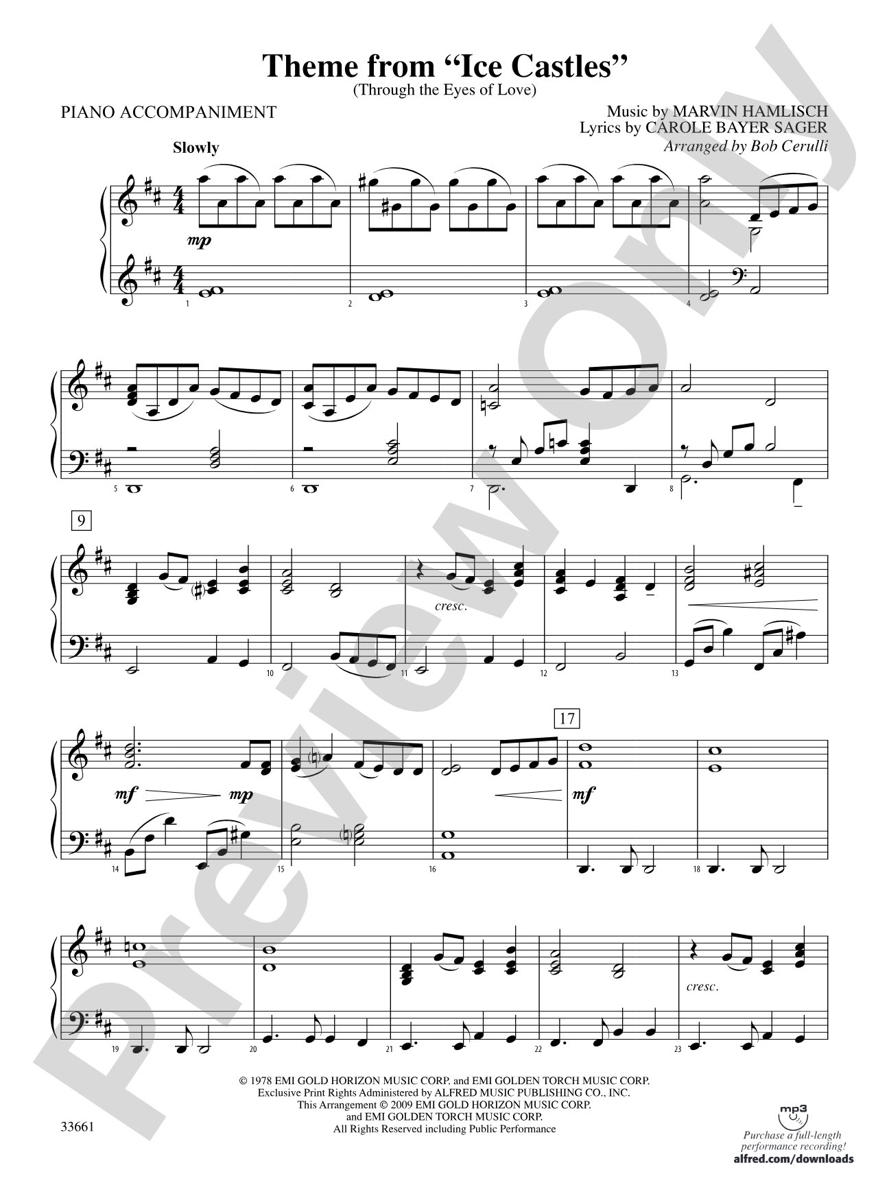 Ice Castles, Theme from (Through the Eyes of Love): Piano Accompaniment