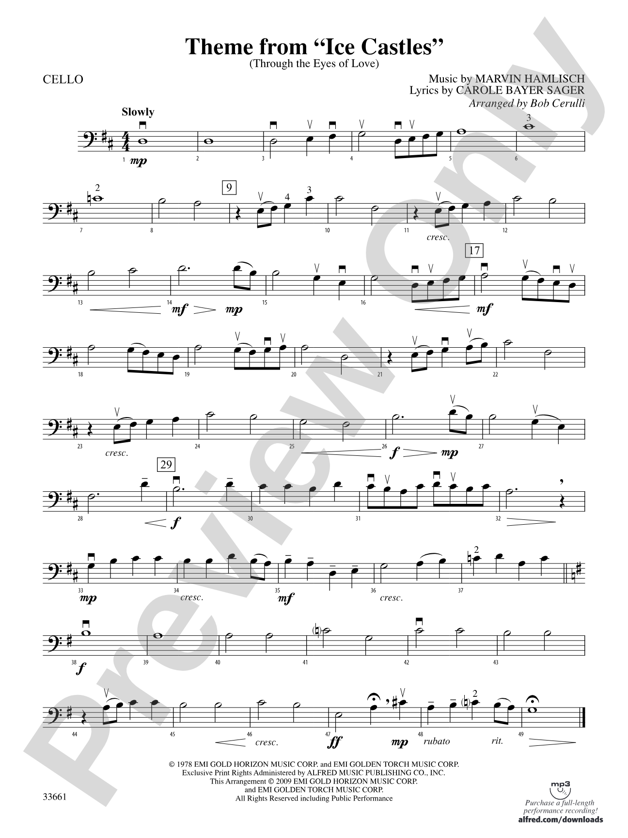 Ice Castles, Theme from (Through the Eyes of Love): Cello