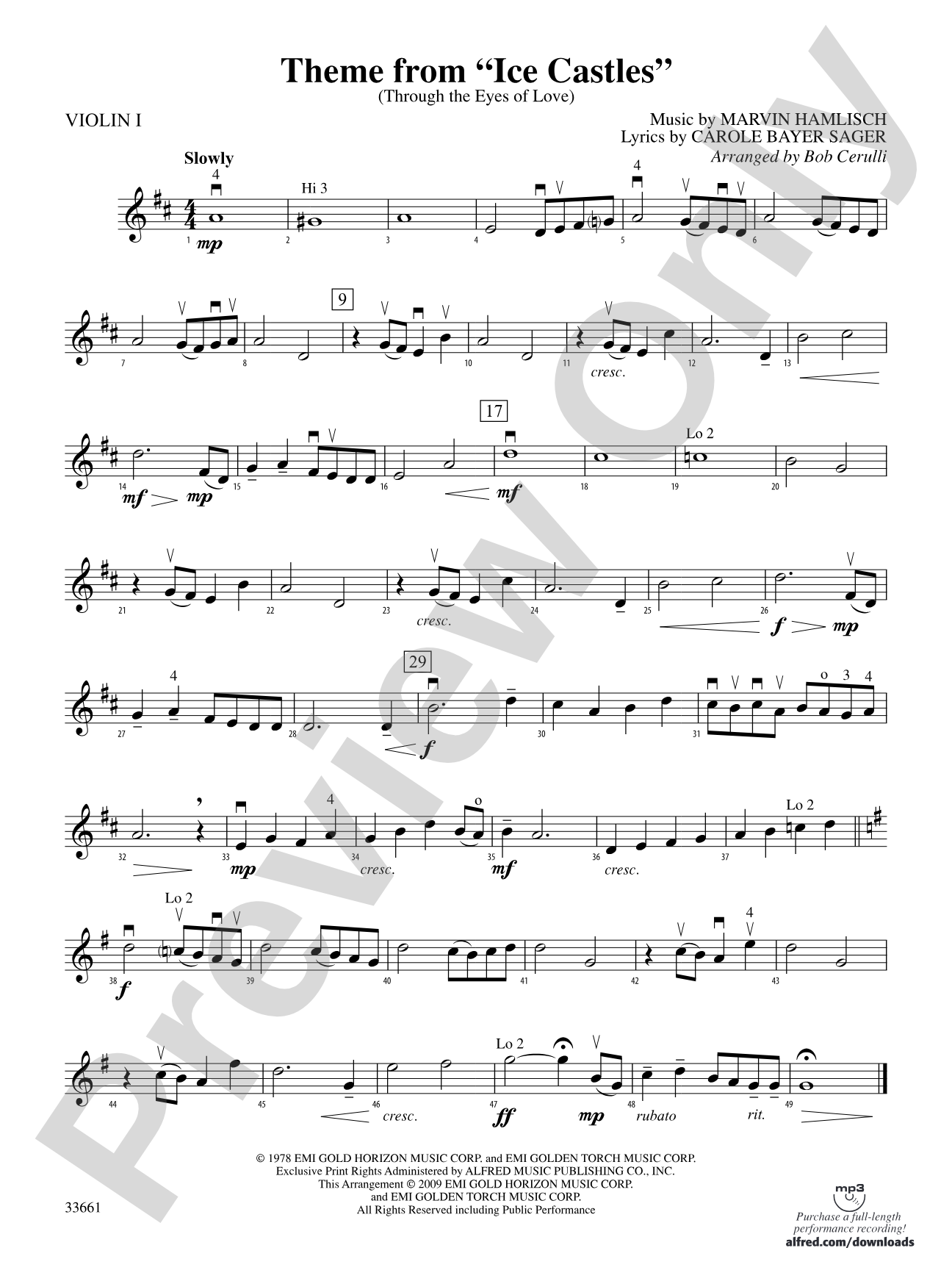 Ice Castles, Theme from (Through the Eyes of Love): 1st Violin