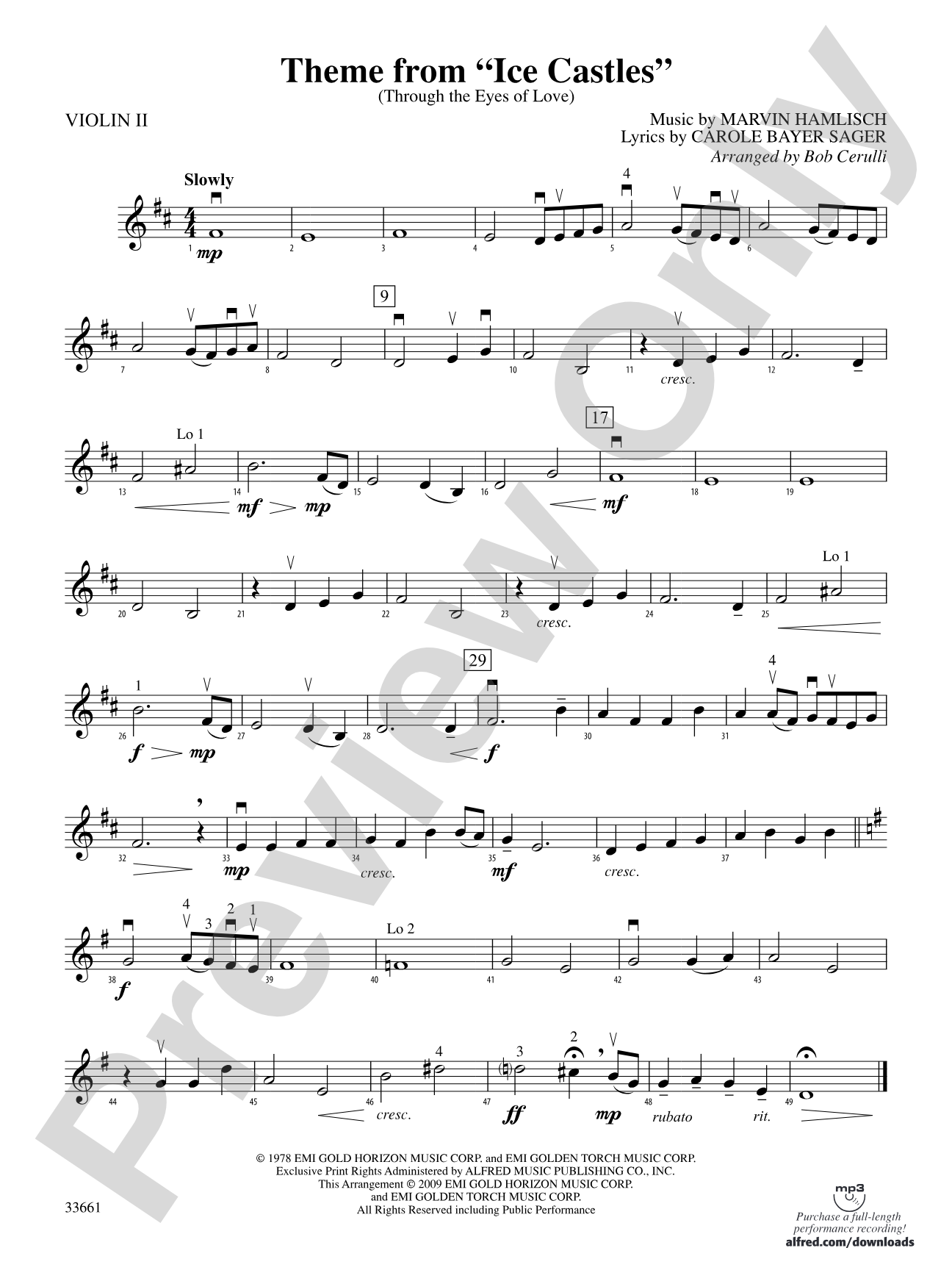 Ice Castles, Theme from (Through the Eyes of Love): 2nd Violin