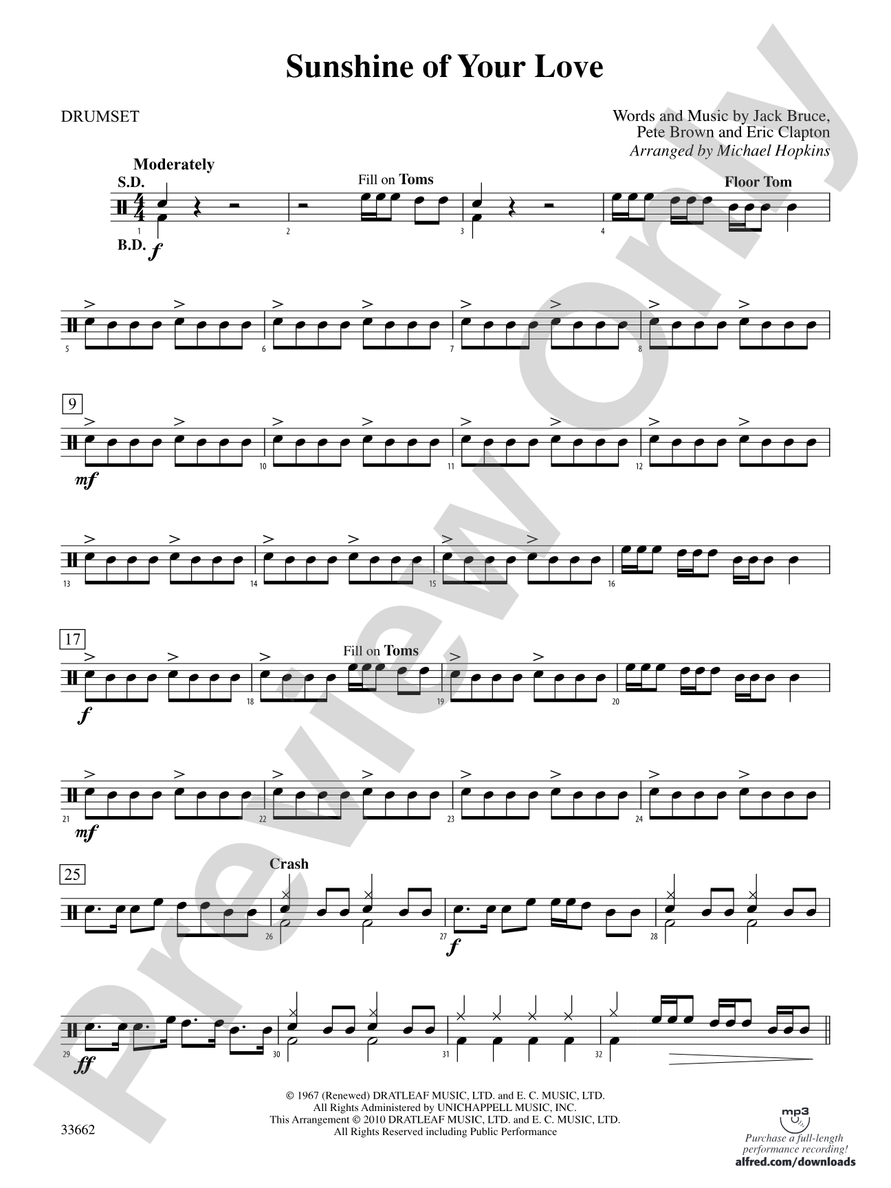 Sunshine of Your Love: Drums