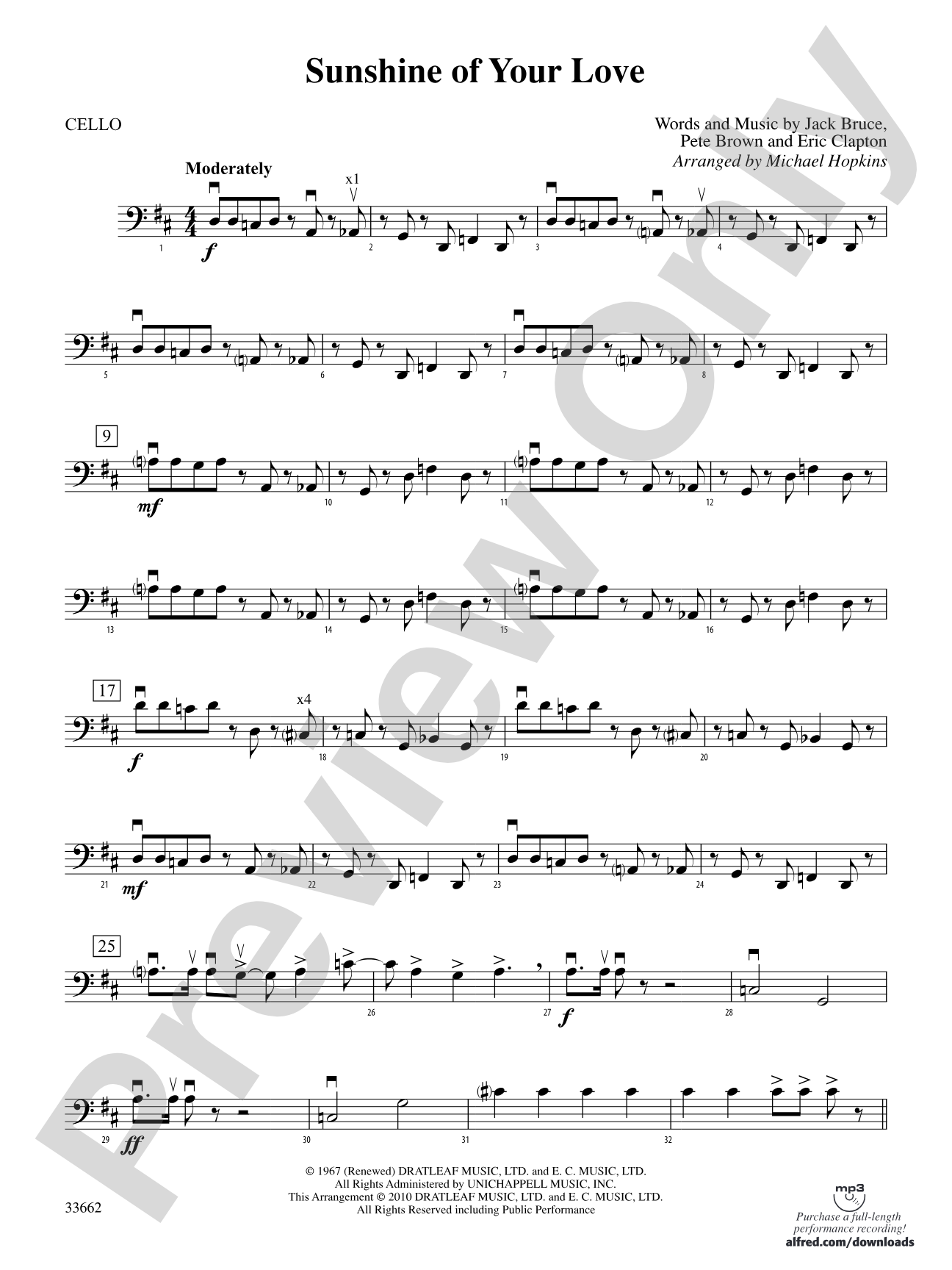 Sunshine of Your Love: Cello
