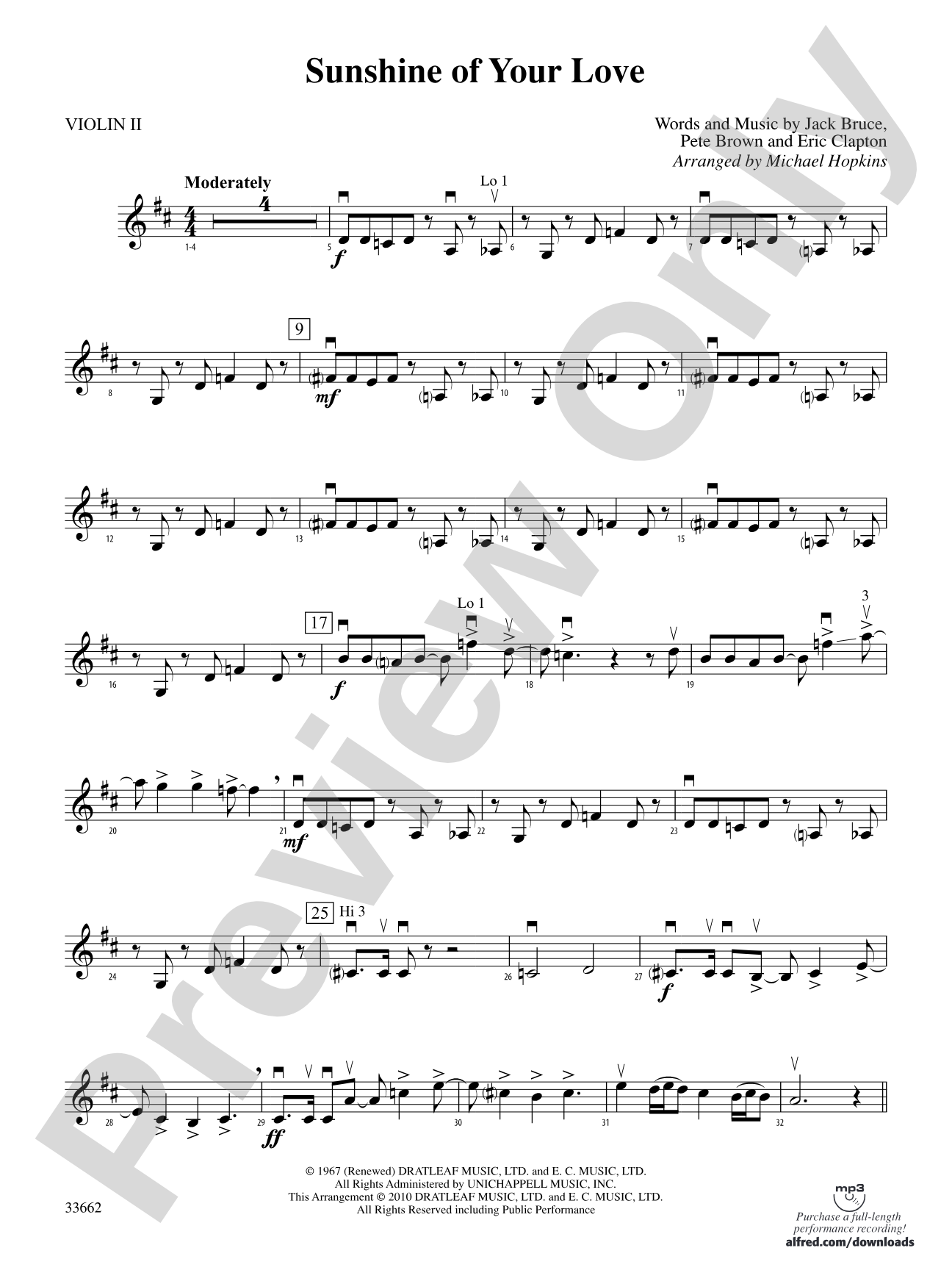 Sunshine of Your Love: 2nd Violin