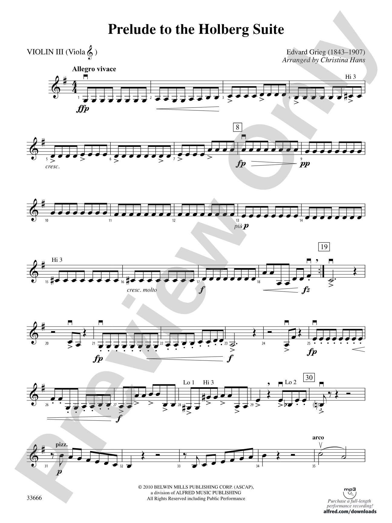 Prelude to the Holberg Suite: 3rd Violin (Viola [TC])