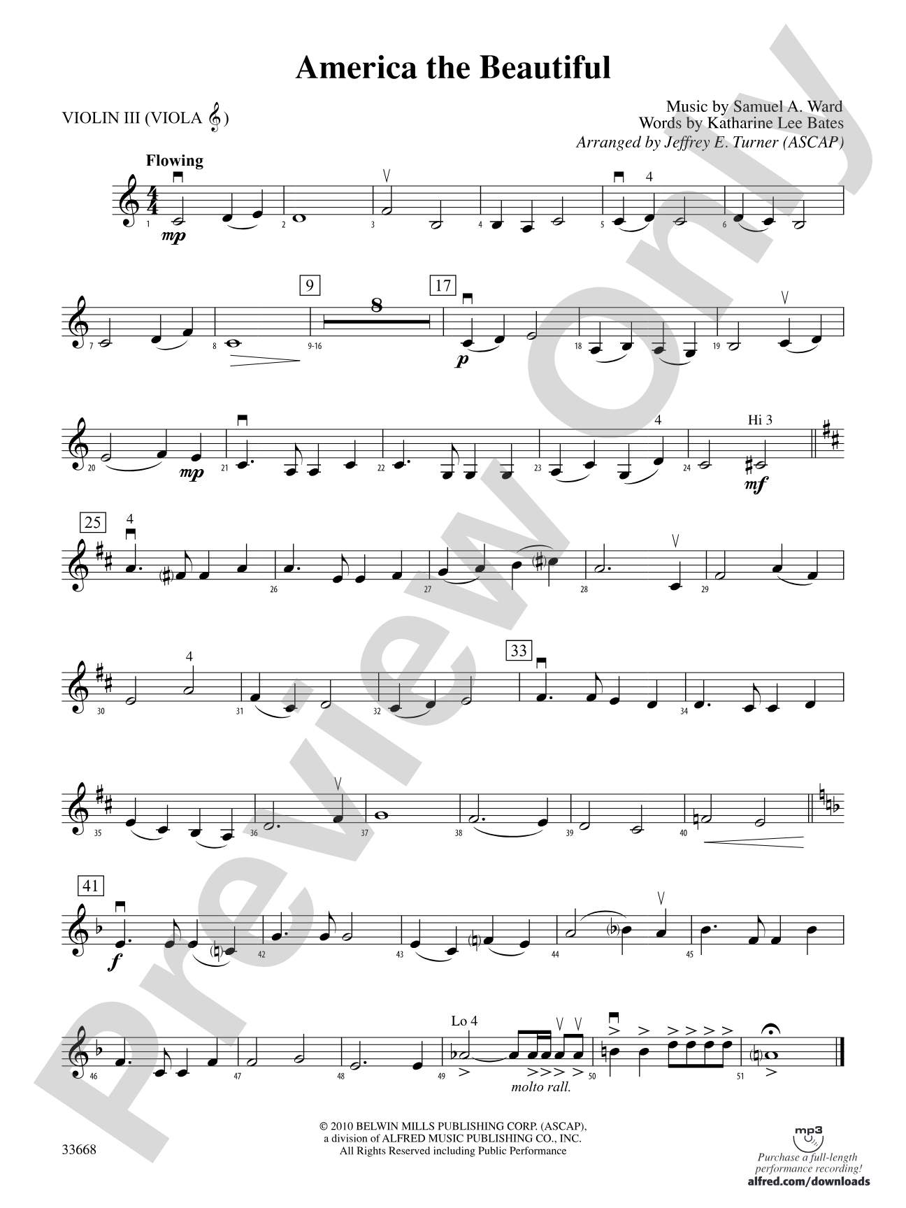 America the Beautiful: 3rd Violin (Viola [TC])