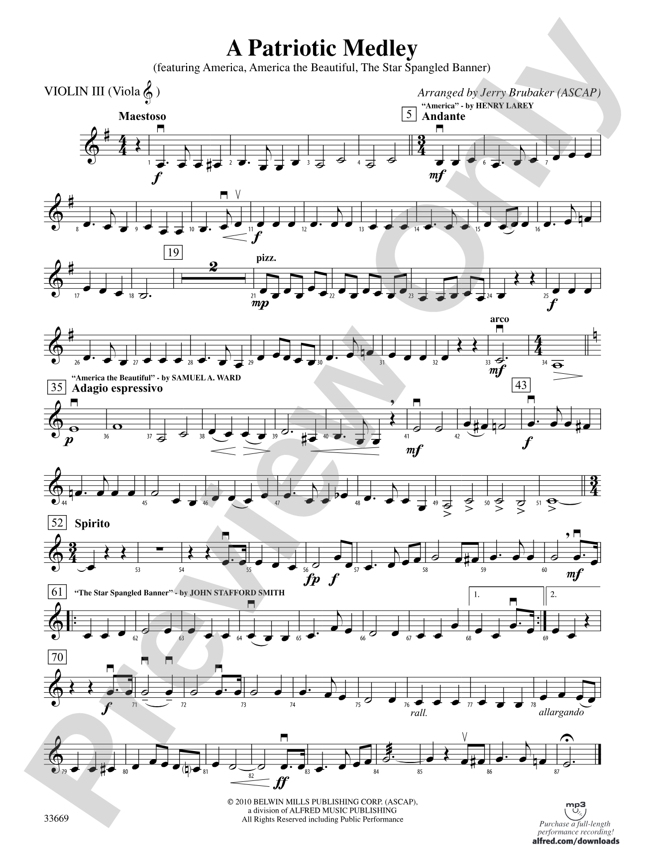A Patriotic Medley: 3rd Violin (Viola [TC])