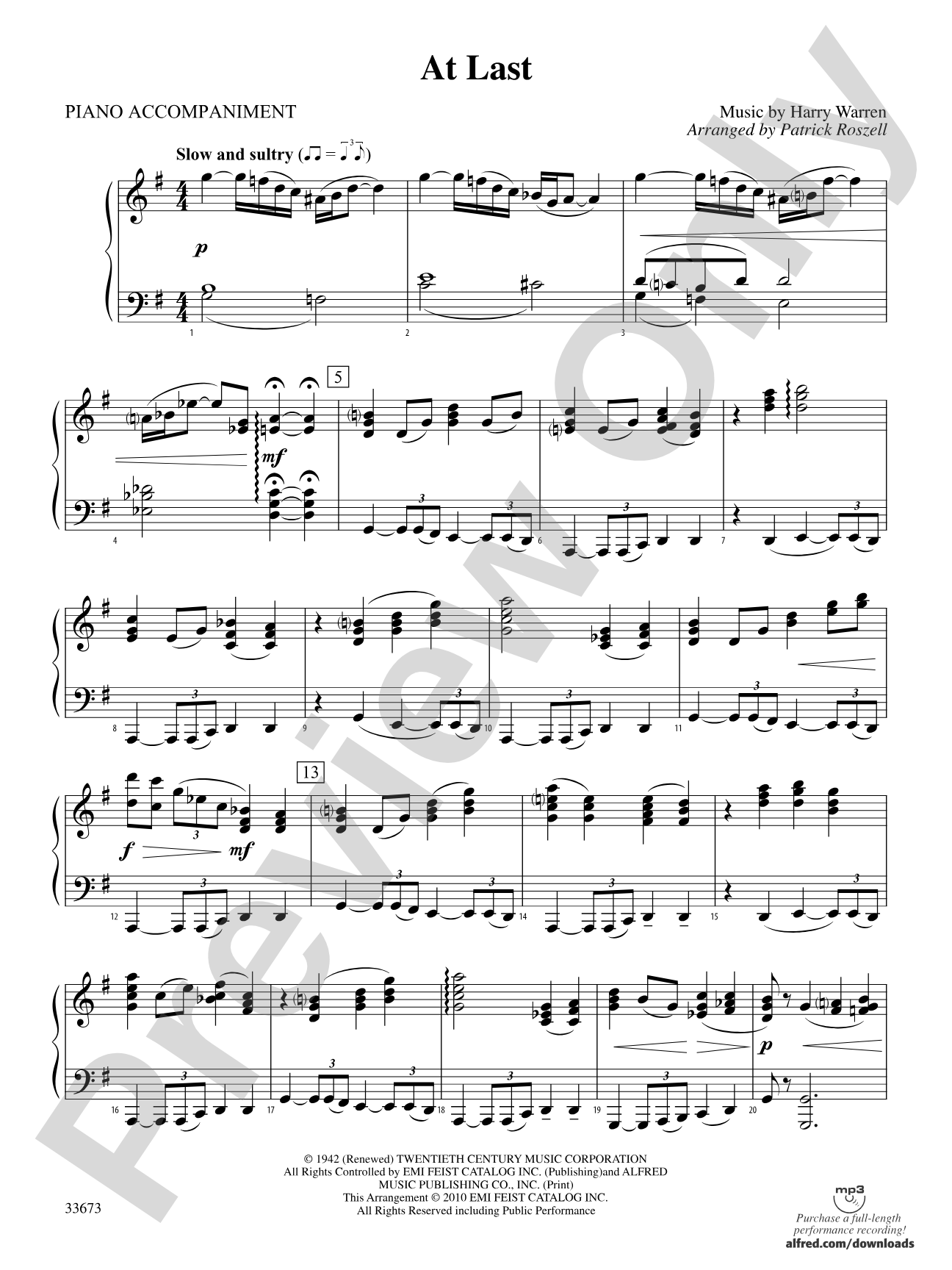 At Last: Piano Accompaniment