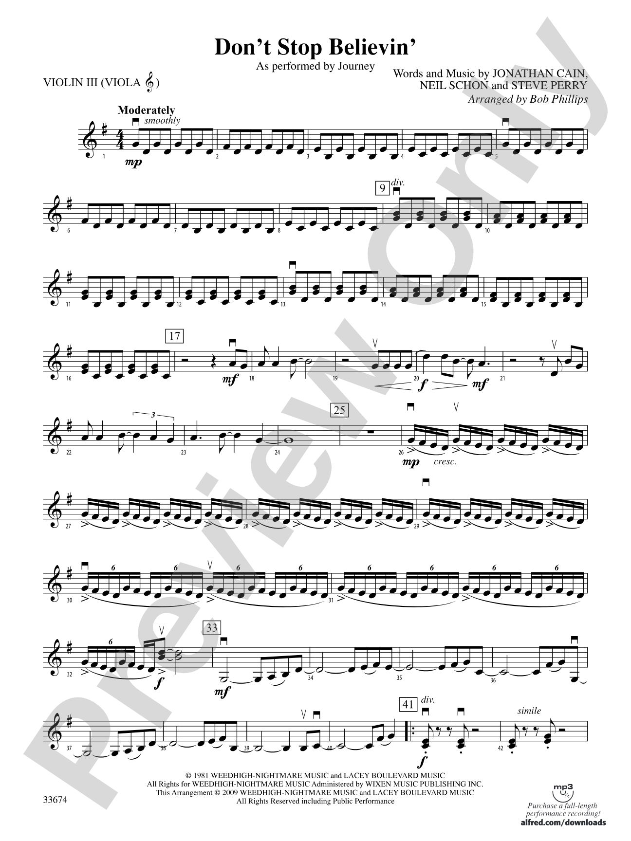 Don't Stop Believin': 3rd Violin (Viola [TC])