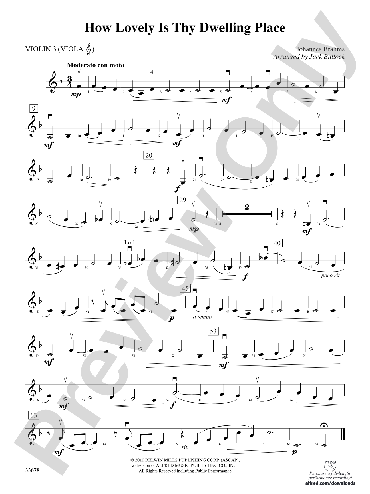How Lovely Is Thy Dwelling Place: 3rd Violin (Viola [TC])