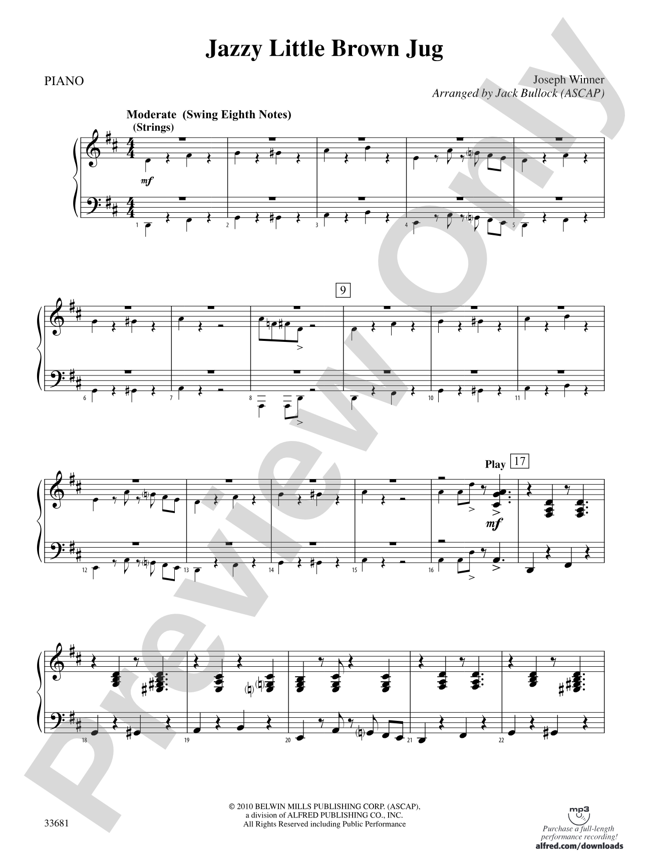 Jazzy Little Brown Jug: Piano Accompaniment