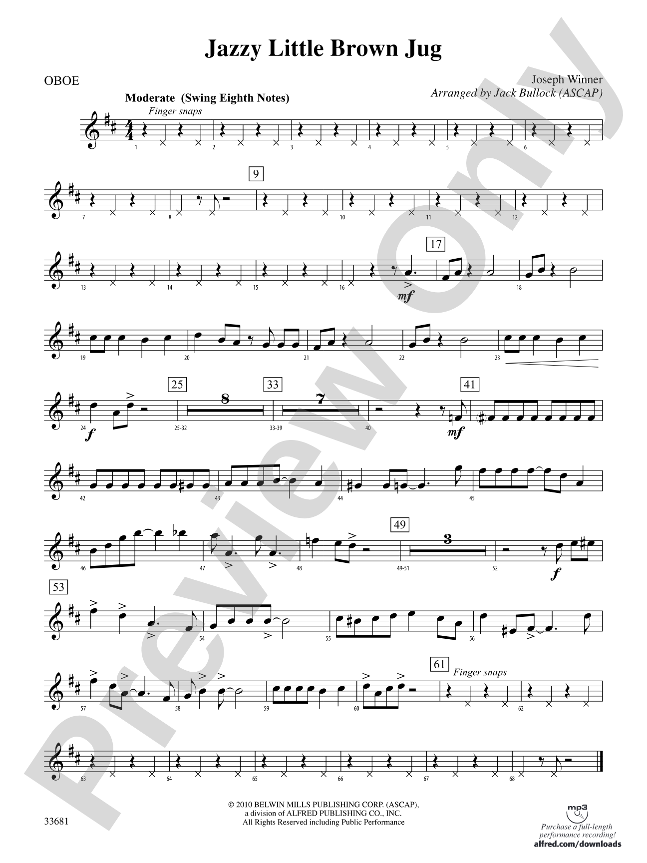 Jazzy Little Brown Jug: Oboe