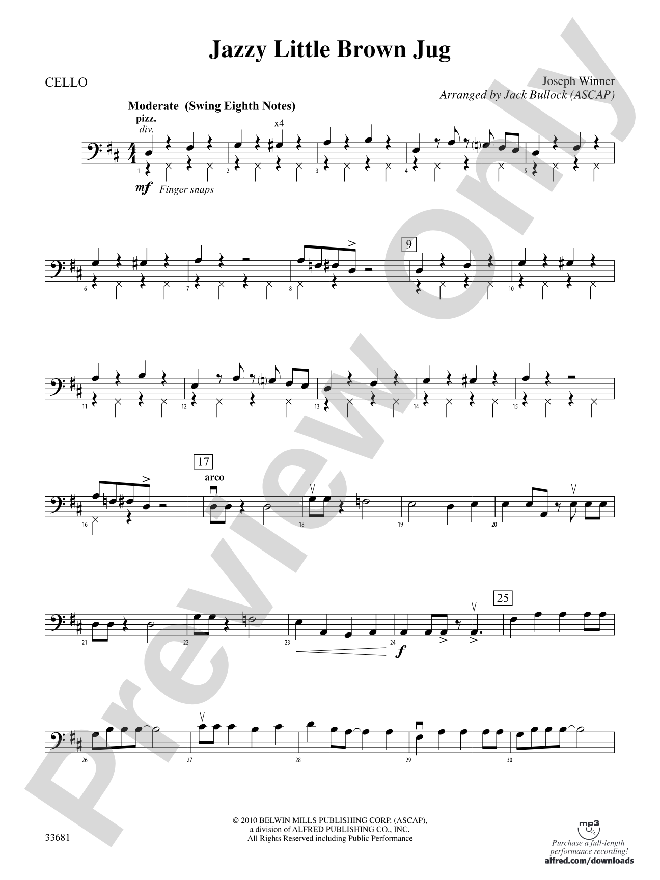 Jazzy Little Brown Jug: Cello