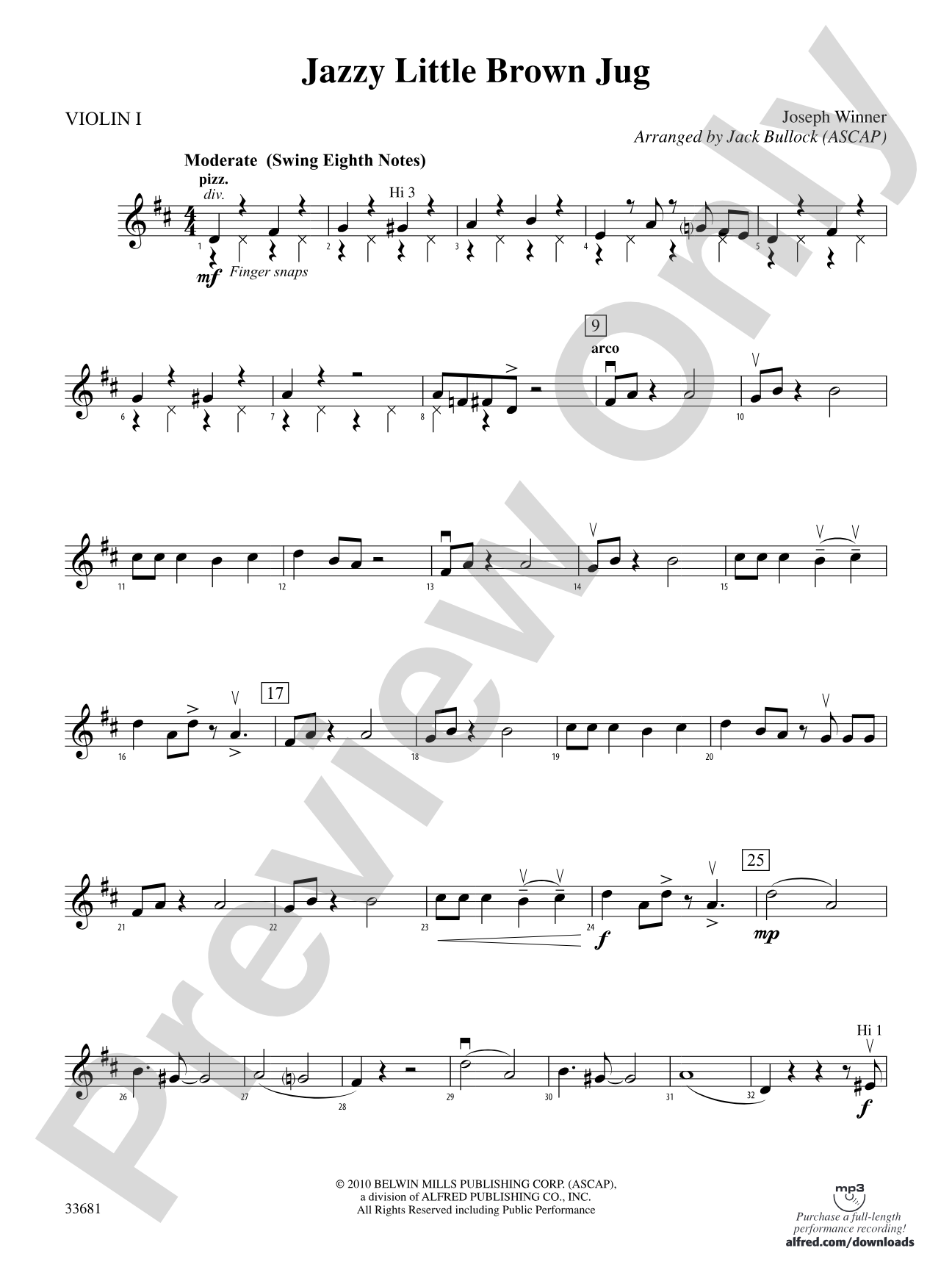 Jazzy Little Brown Jug: 1st Violin