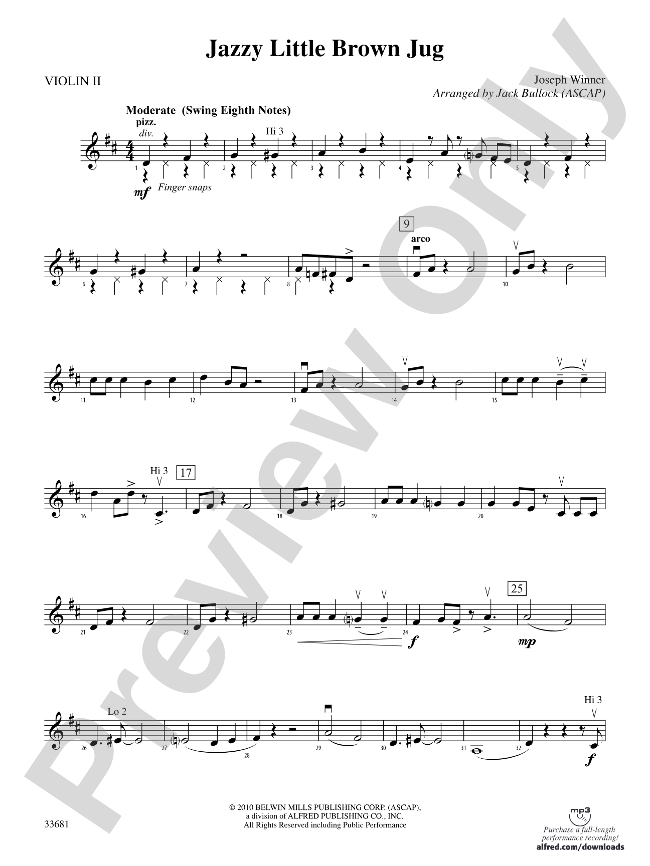 Jazzy Little Brown Jug: 2nd Violin