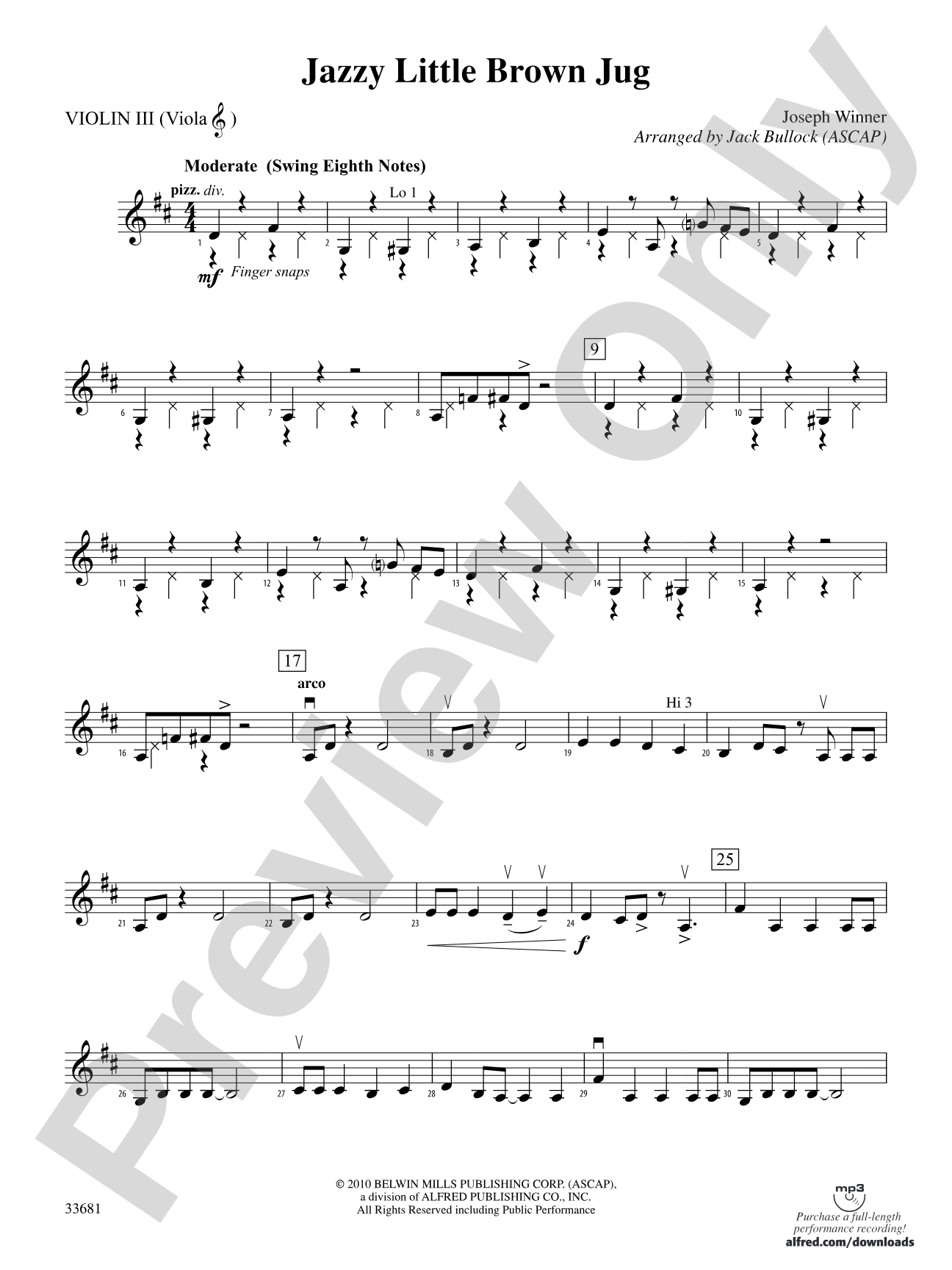Jazzy Little Brown Jug: 3rd Violin (Viola [TC])