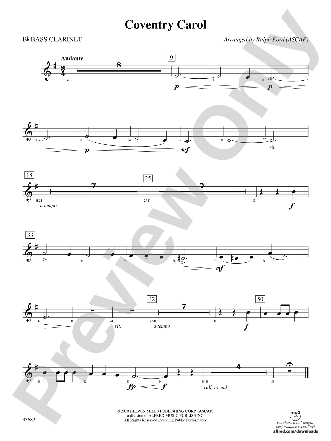Coventry Carol: B-flat Bass Clarinet