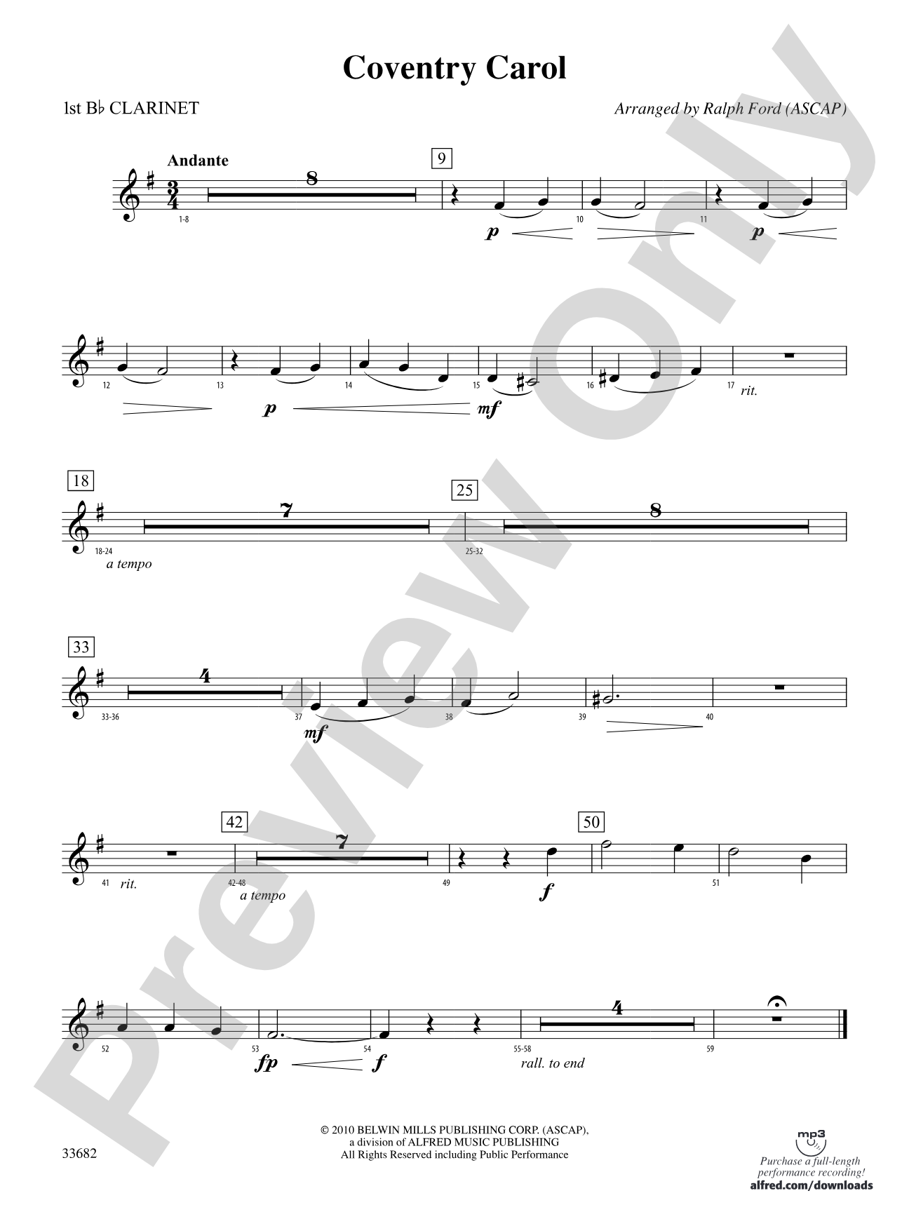Coventry Carol: 1st B-flat Clarinet