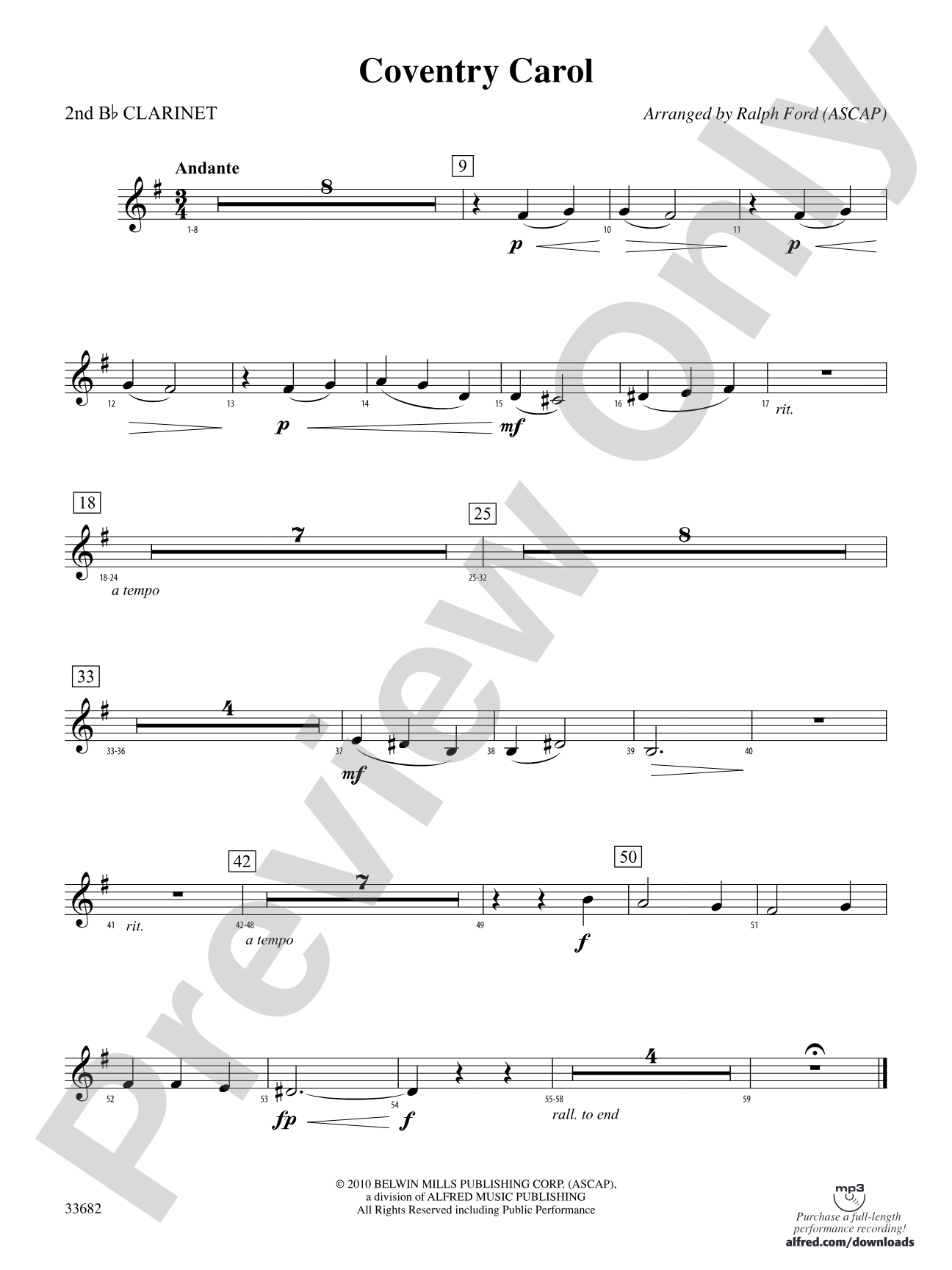 Coventry Carol: 2nd B-flat Clarinet