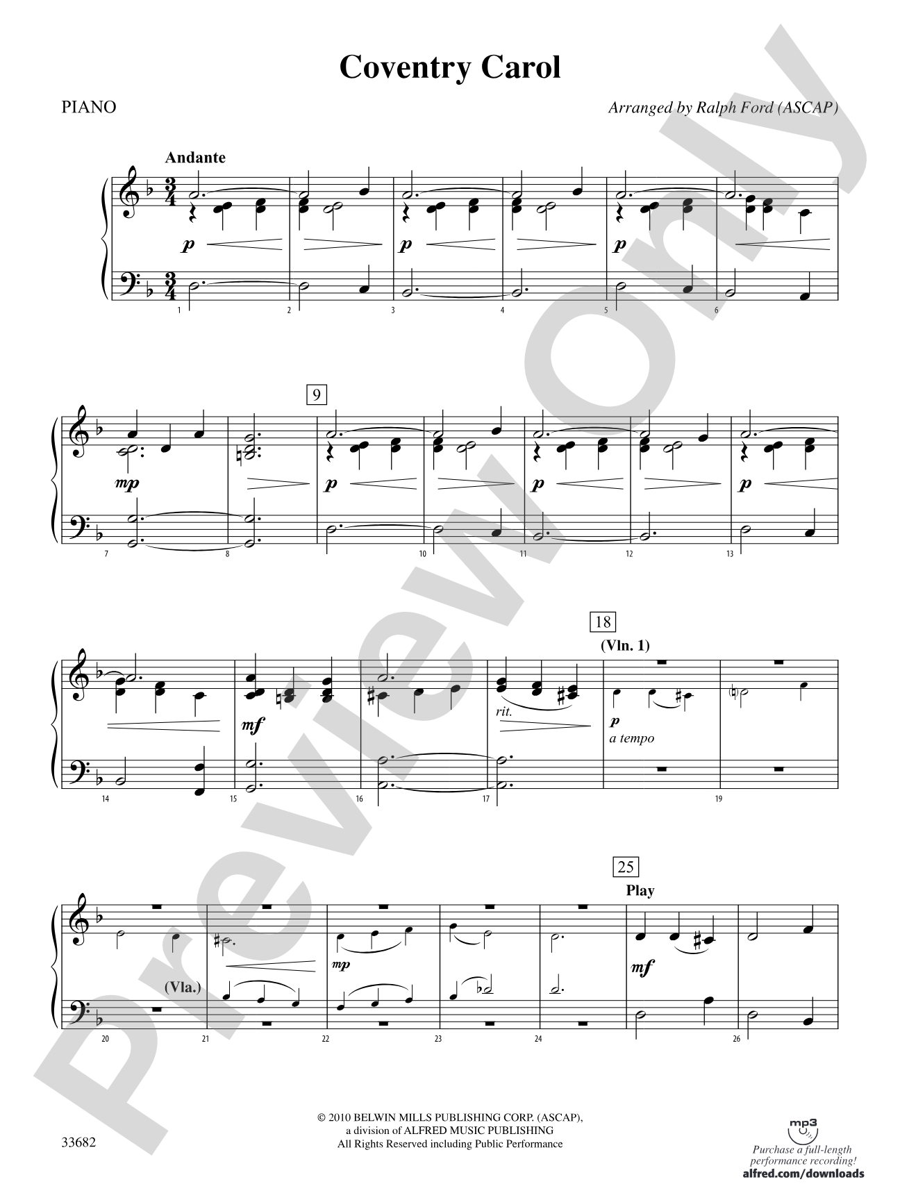 Coventry Carol: Piano Accompaniment