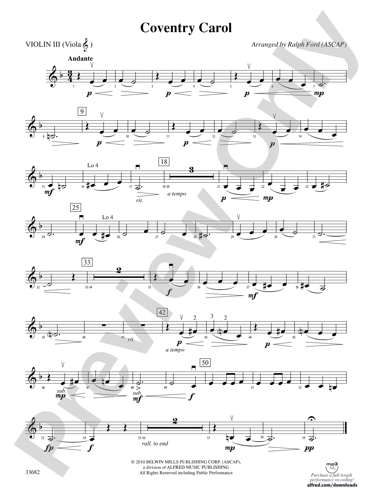 Coventry Carol: 3rd Violin (Viola [TC])