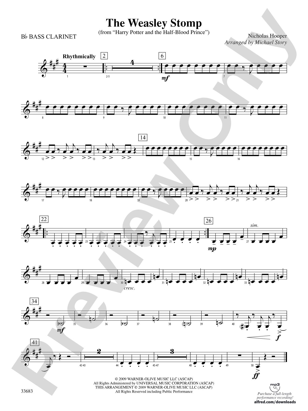The Weasley Stomp (from Harry Potter and the Half-Blood Prince): B-flat Bass Clarinet