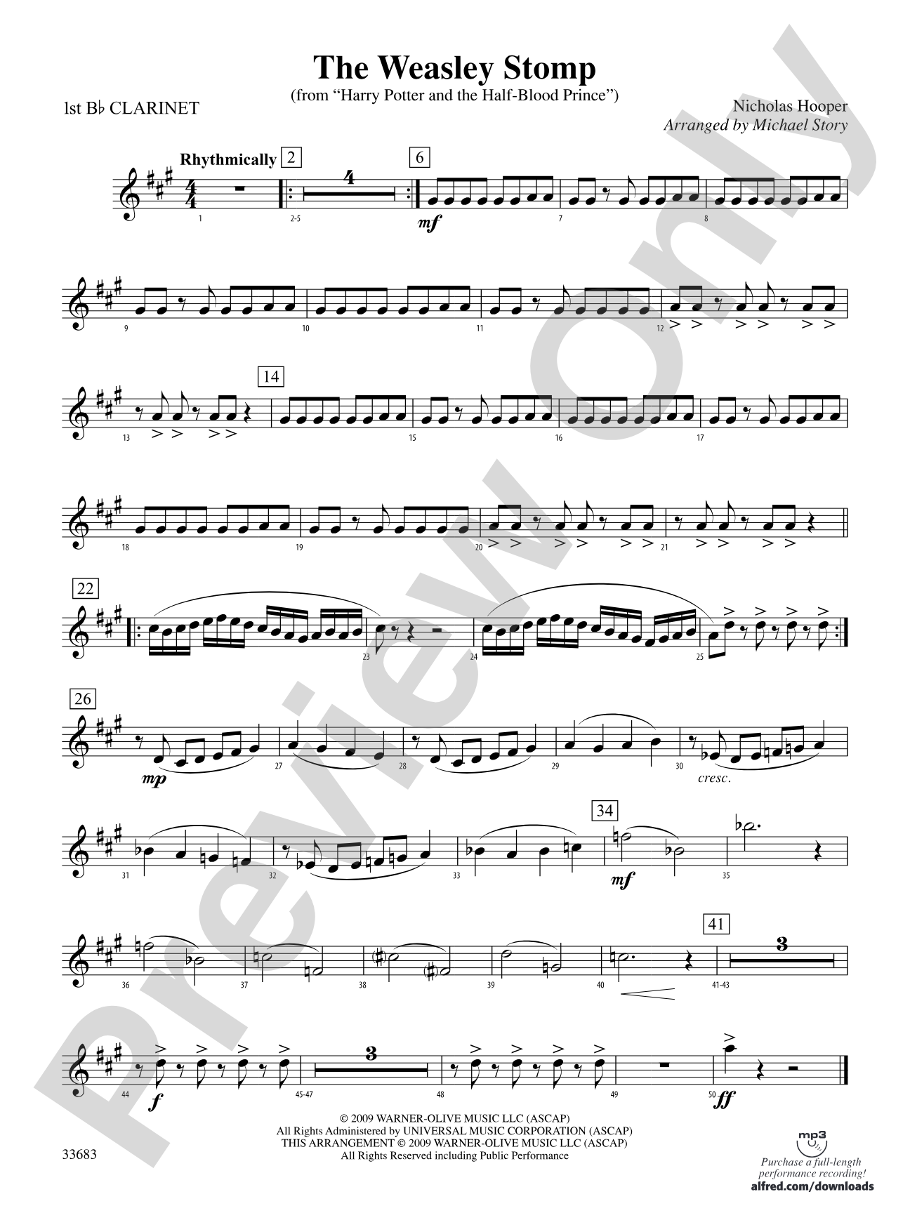 The Weasley Stomp (from Harry Potter and the Half-Blood Prince): 1st B-flat Clarinet