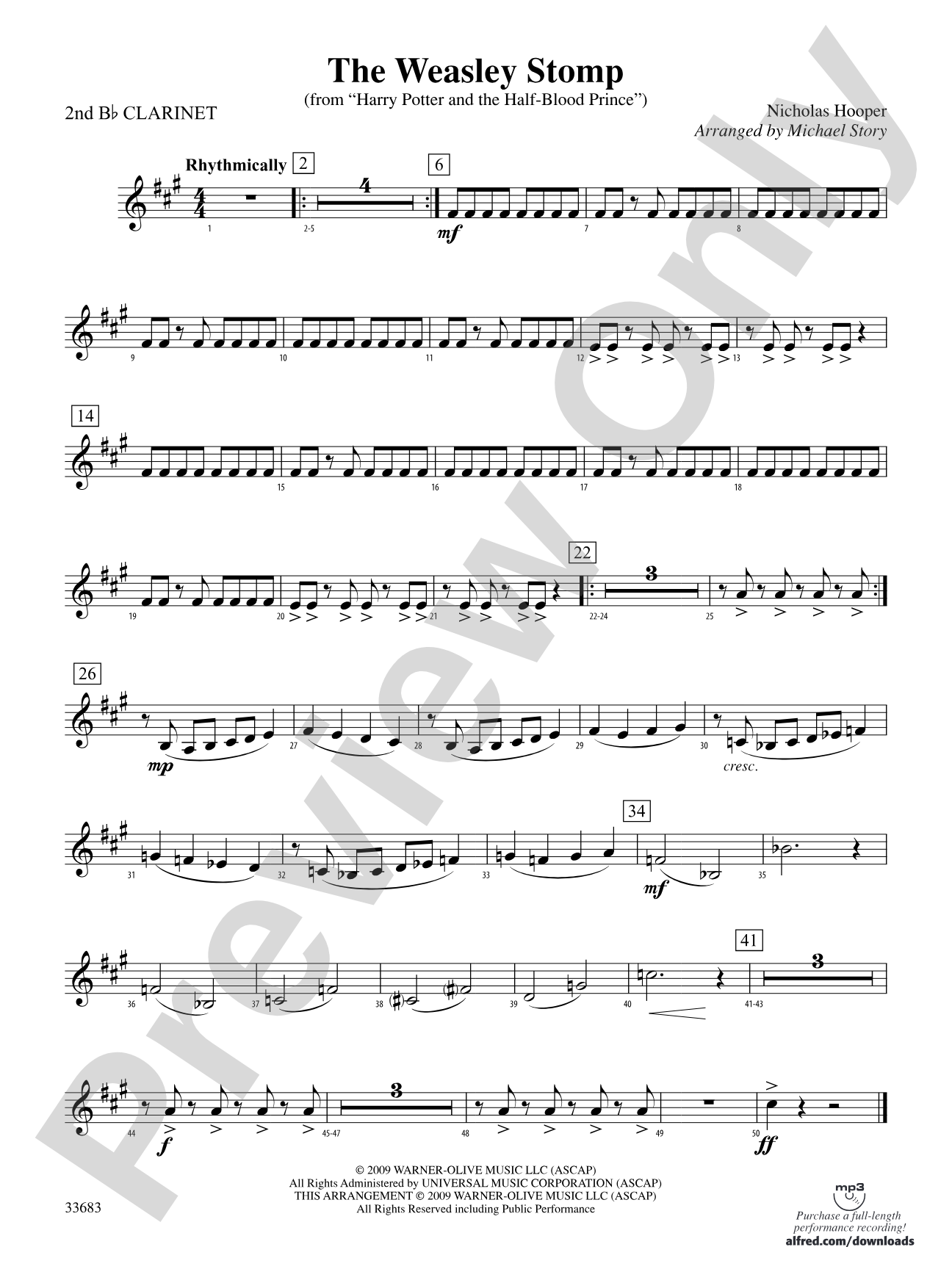 The Weasley Stomp (from Harry Potter and the Half-Blood Prince): 2nd B-flat Clarinet