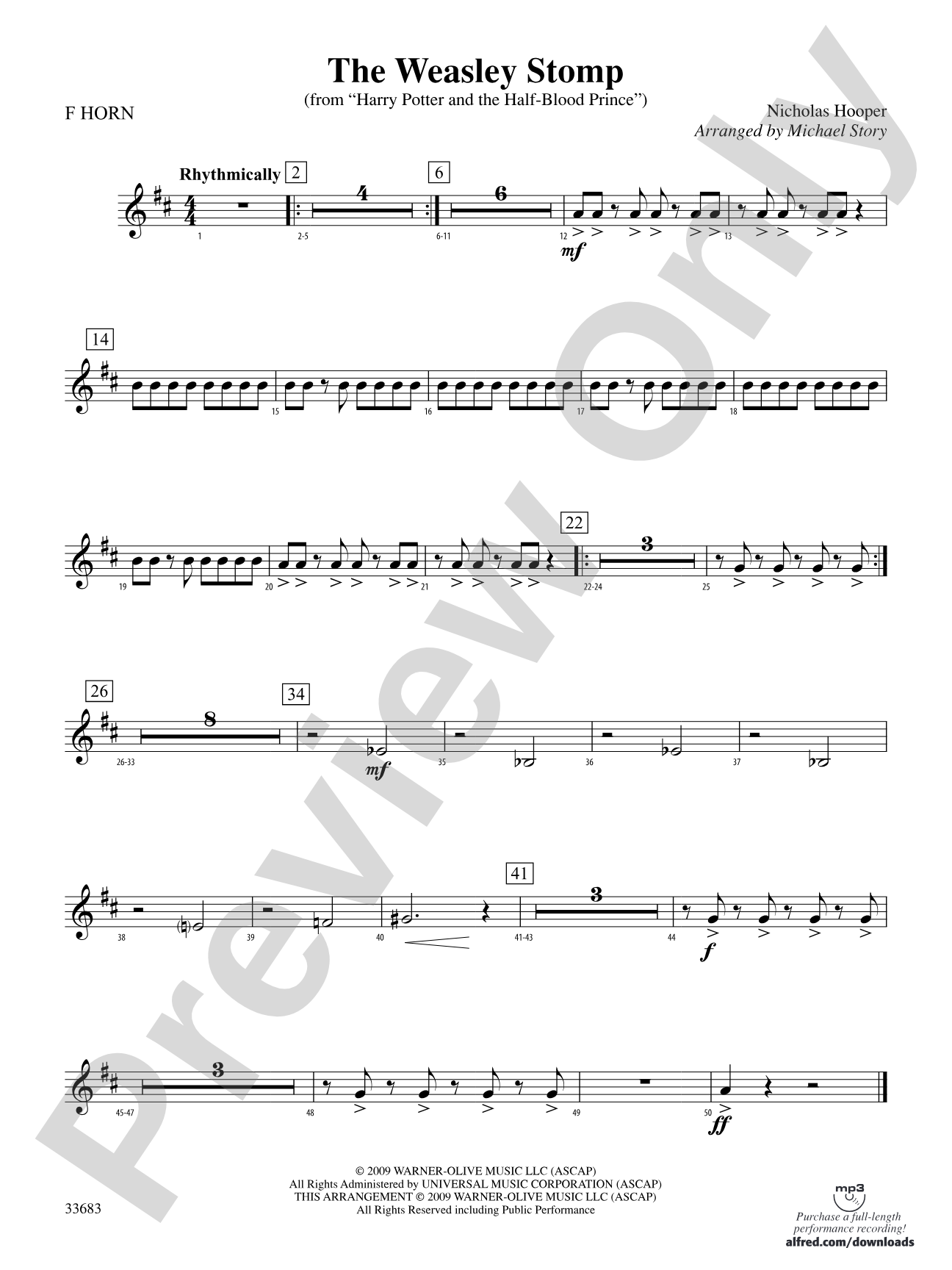 The Weasley Stomp (from Harry Potter and the Half-Blood Prince): 1st F Horn