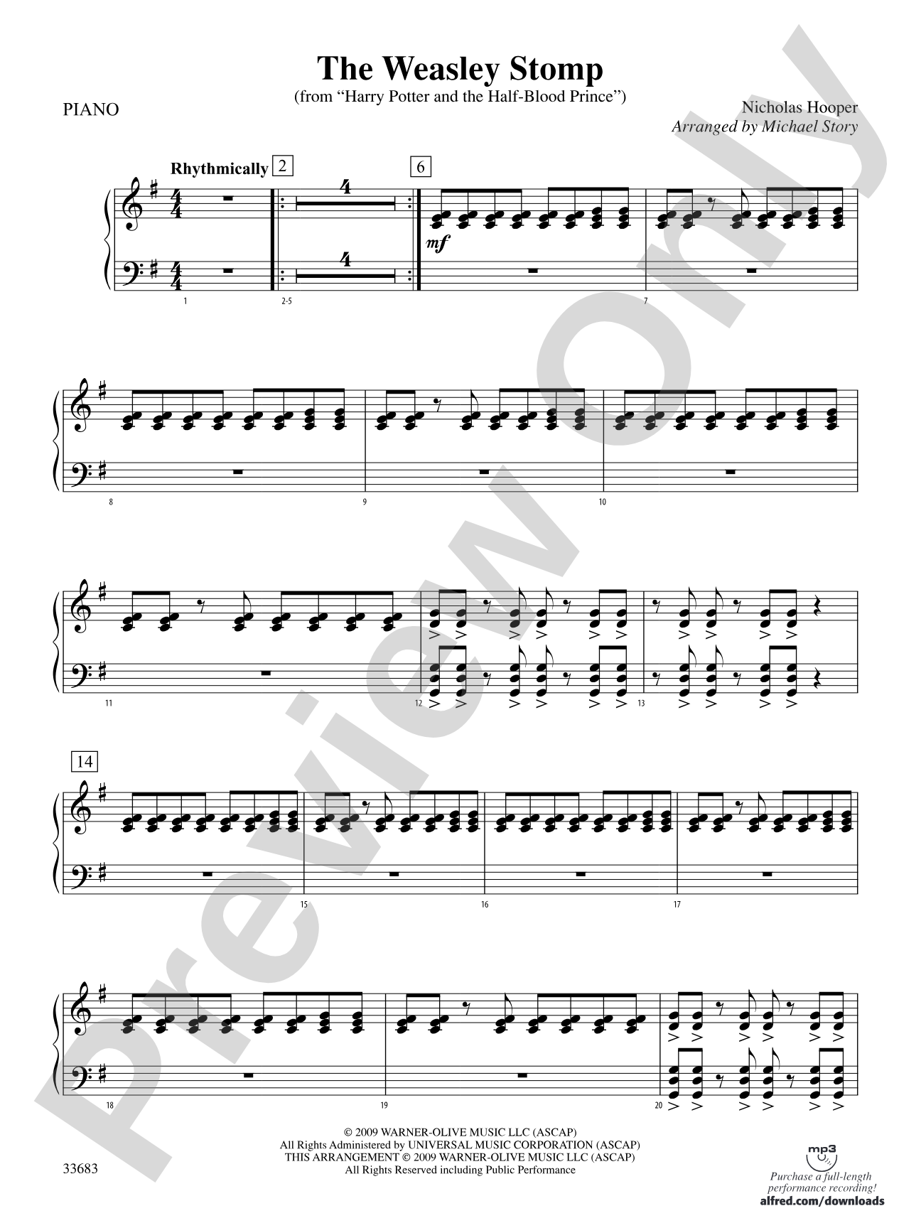The Weasley Stomp (from Harry Potter and the Half-Blood Prince): Piano Accompaniment