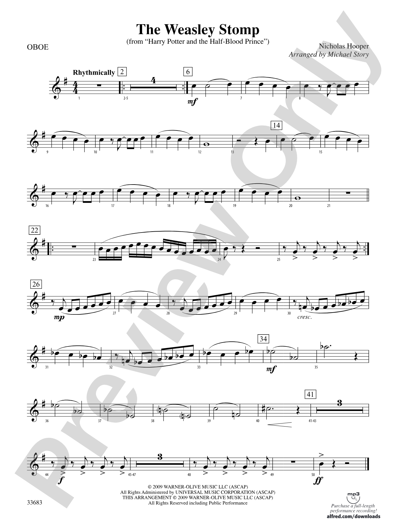 The Weasley Stomp (from Harry Potter and the Half-Blood Prince): Oboe