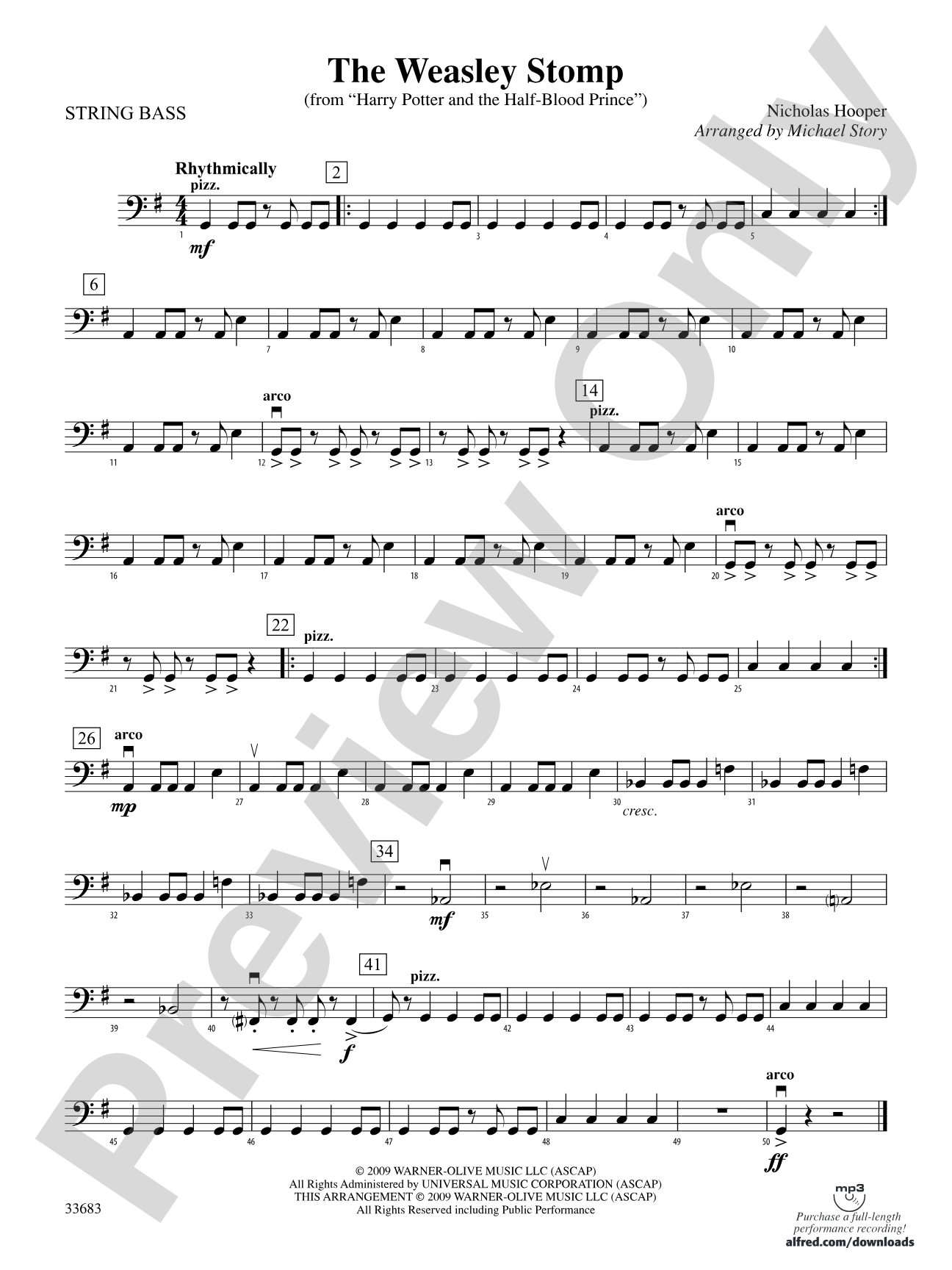 The Weasley Stomp (from Harry Potter and the Half-Blood Prince): String Bass