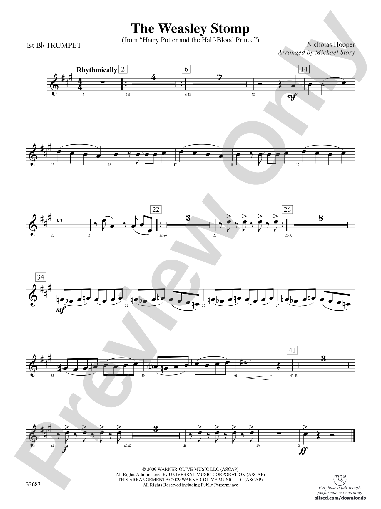 The Weasley Stomp (from Harry Potter and the Half-Blood Prince): 1st B-flat Trumpet