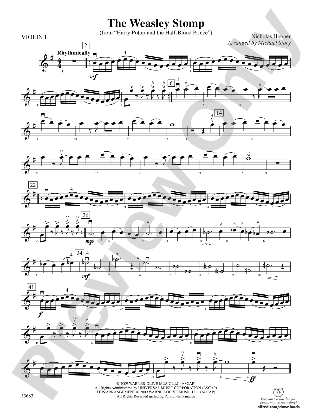 The Weasley Stomp (from Harry Potter and the Half-Blood Prince): 1st Violin